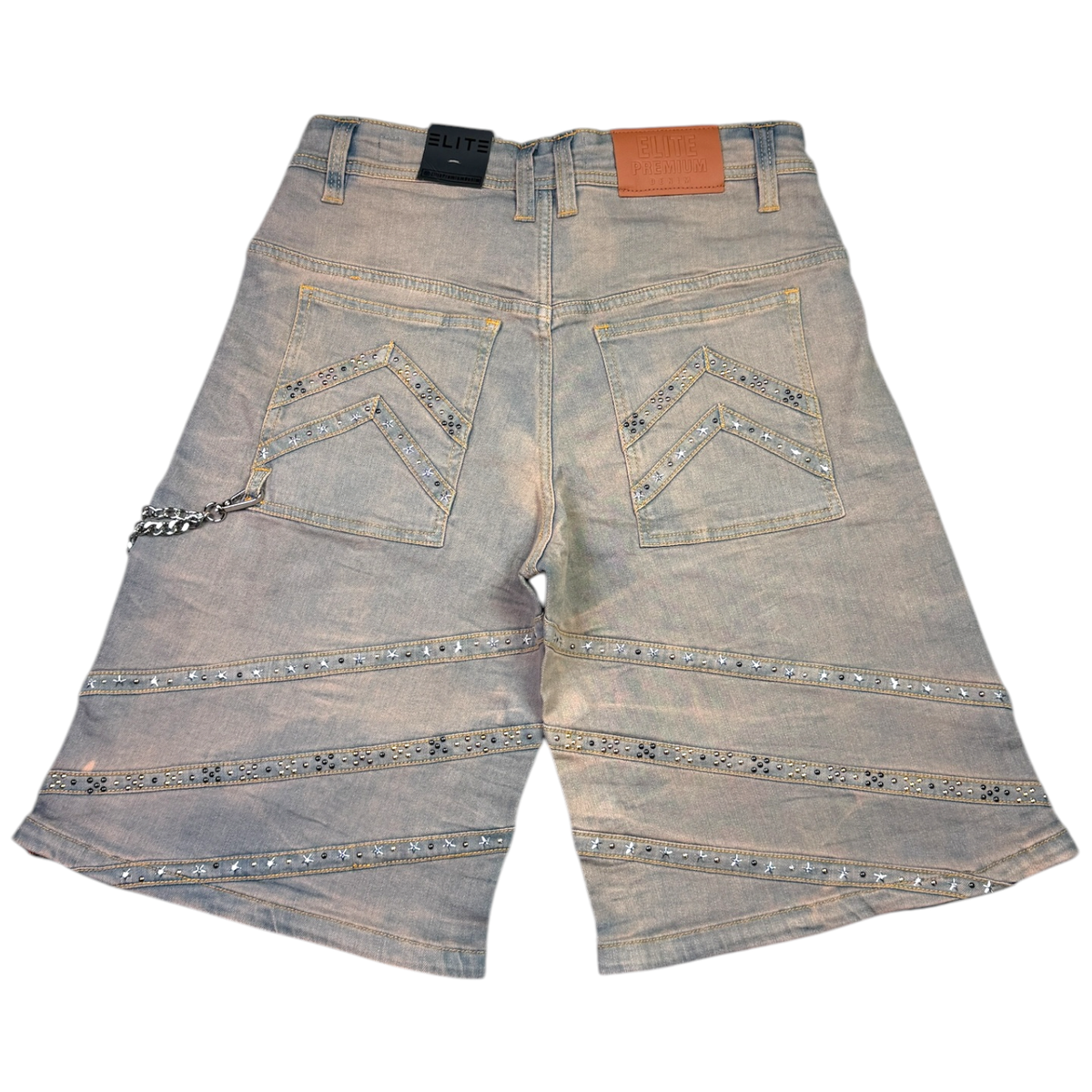 Elite Premium - Pyramids Embellished Men's Denim Shorts – Vintage Wash
