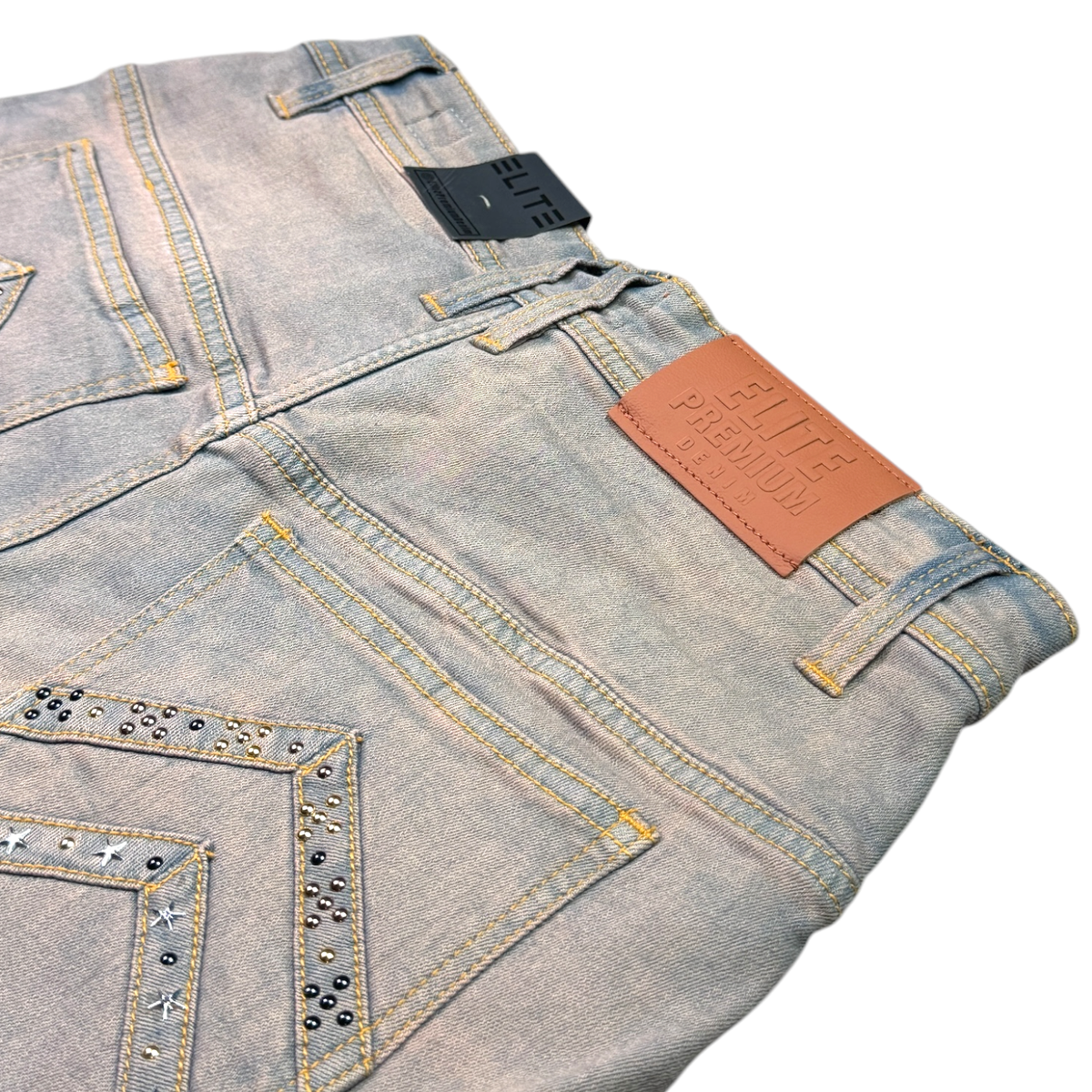 Elite Premium - Pyramids Embellished Men's Denim Shorts – Vintage Wash