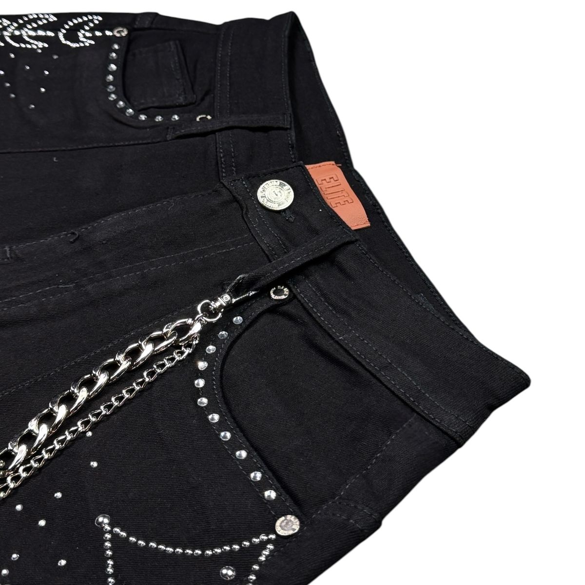 Elite Premium - Moon Phase Embellished Men's Denim Shorts – Jet Black