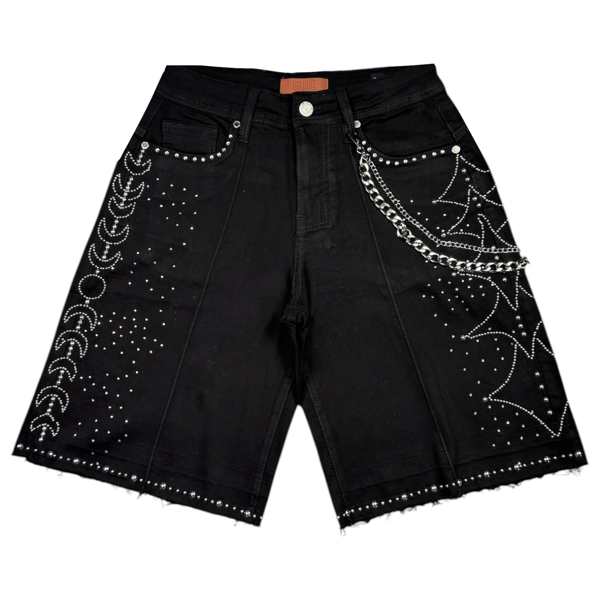 Elite Premium - Moon Phase Embellished Men's Denim Shorts – Jet Black
