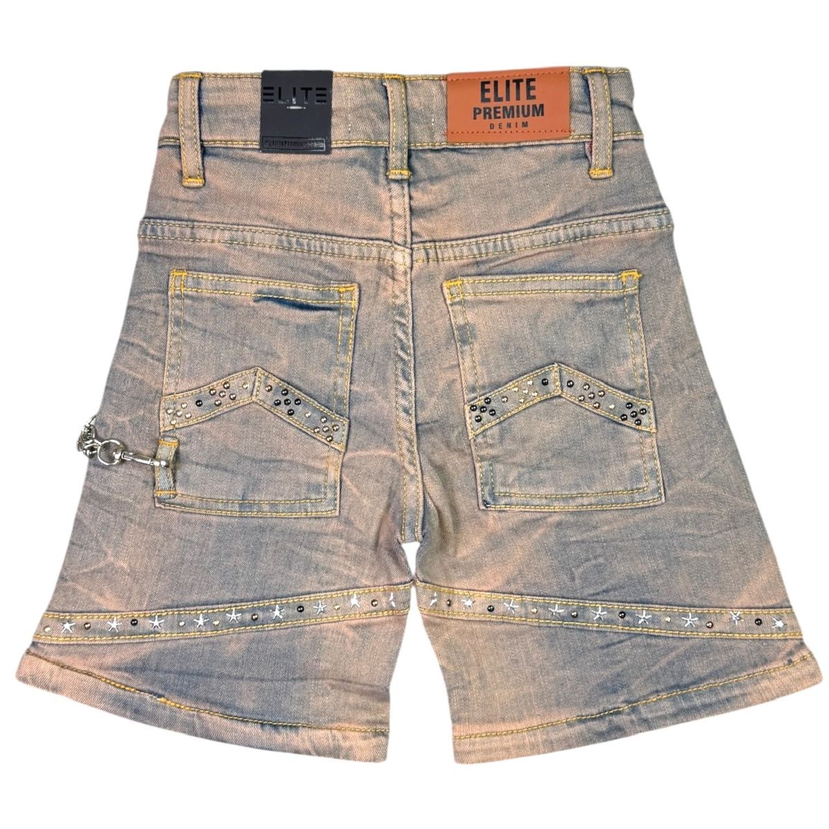 Elite Premium - Pyramids Embellished Denim Shorts Vintage Wash