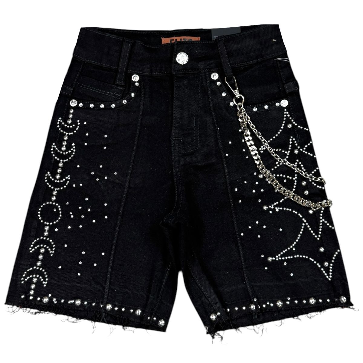 Elite Premium - Moon Phase Embellished Denim Shorts – Jet Black
