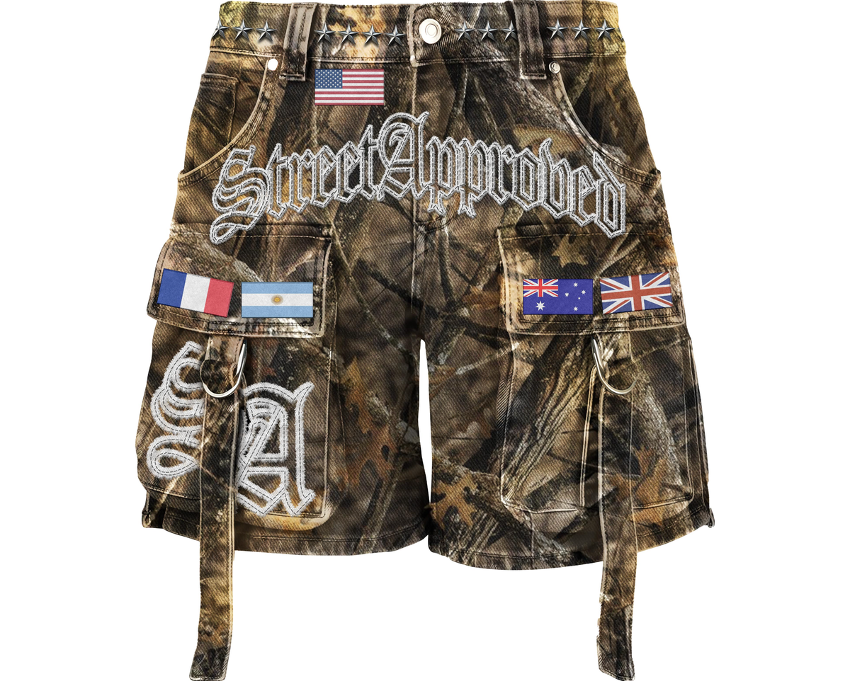 Street Iz Watchin Street Flag Cargo Shorts – Woodland Camo