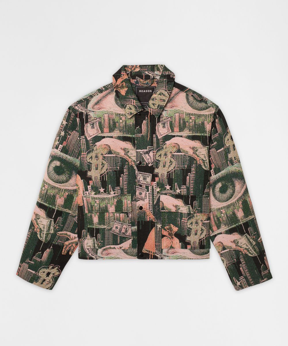 Reason Brand Cash Rules Tapestry Jacket – Green Multi