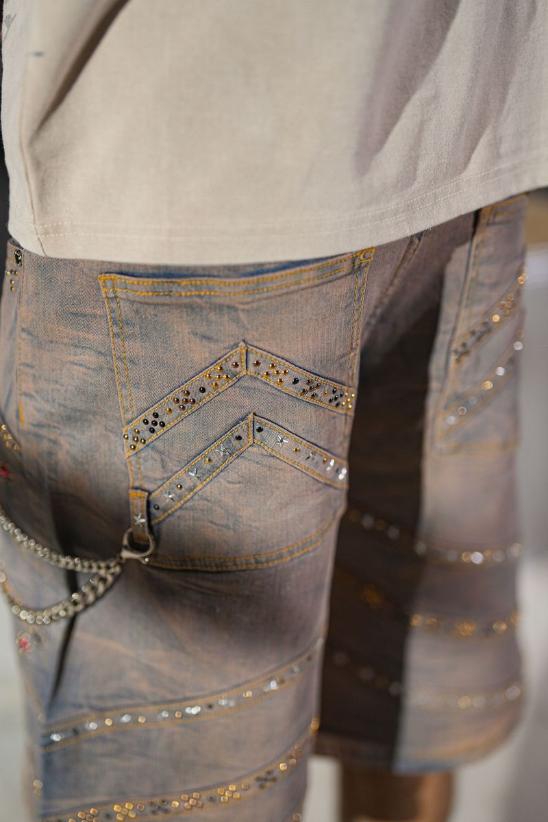 Elite Premium - Pyramids Embellished Men's Denim Shorts – Vintage Wash
