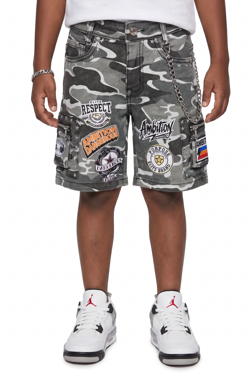 Elite Premium - Patch-Work Embellished Denim Shorts – Night Camo