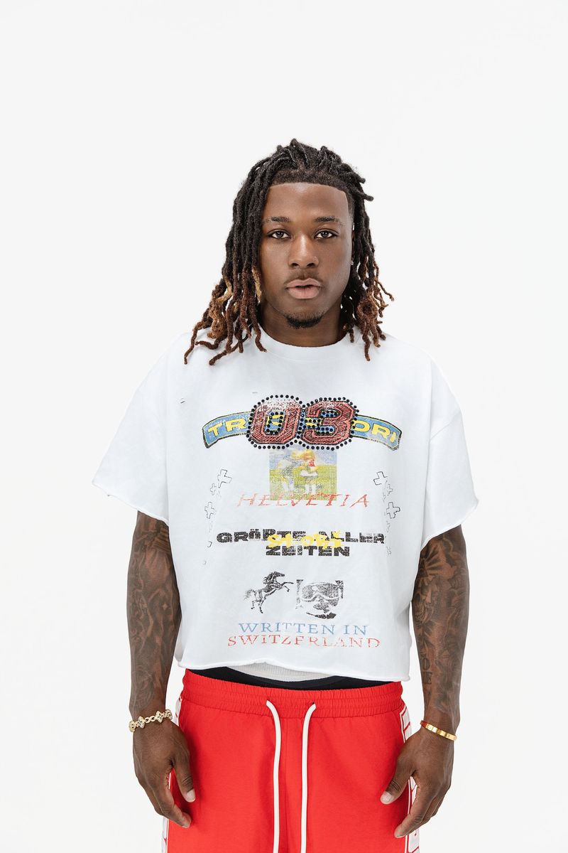 Tru3stori - 03 White Rhinestone Graphic Tee