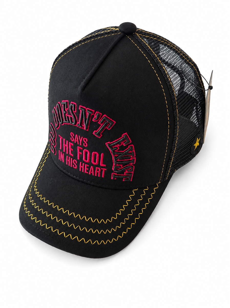 Gold Star God Doesn't Exist Trucker Hat – Black/Pink