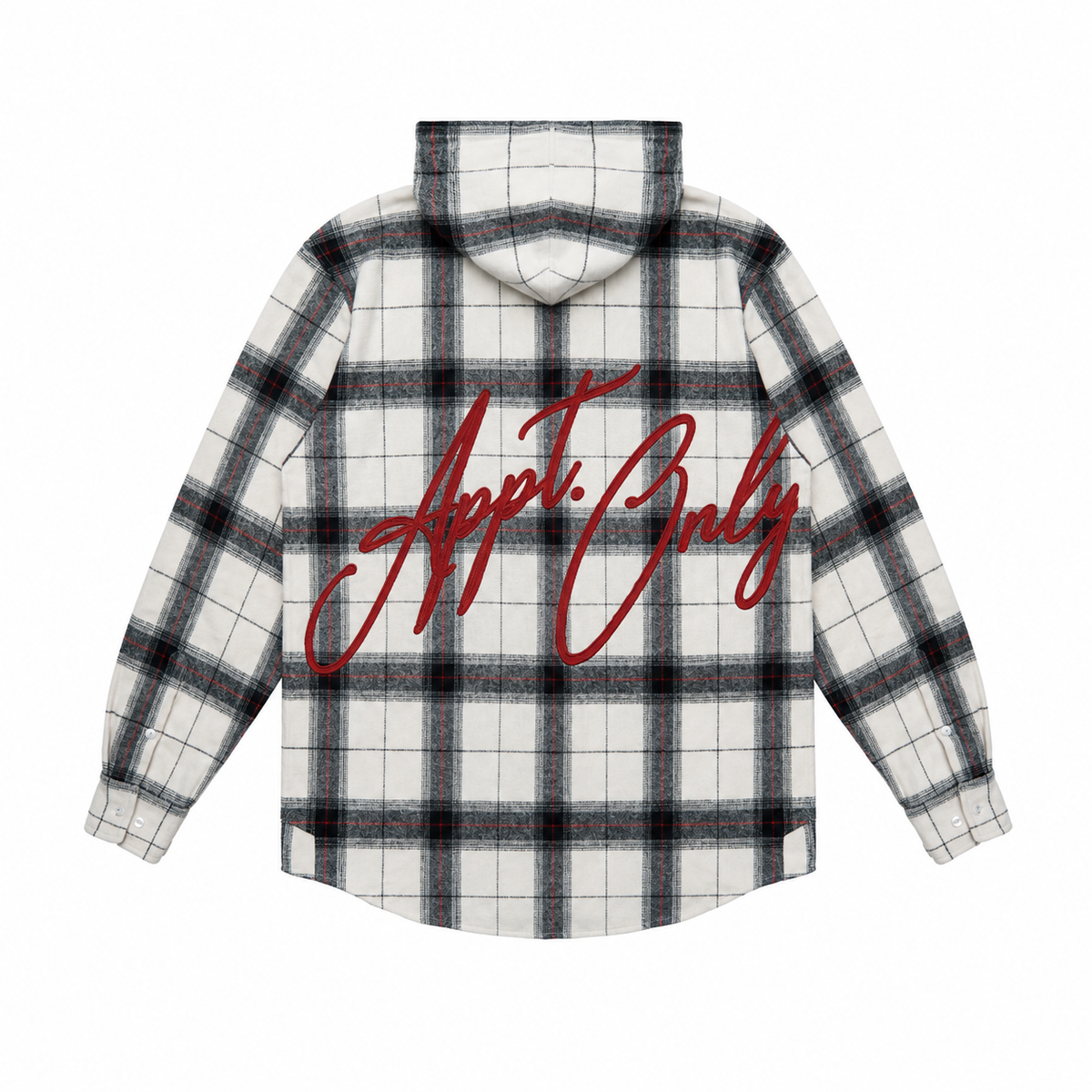 By Appointment Only Tension Embroidered Plaid Flannel Hoodie