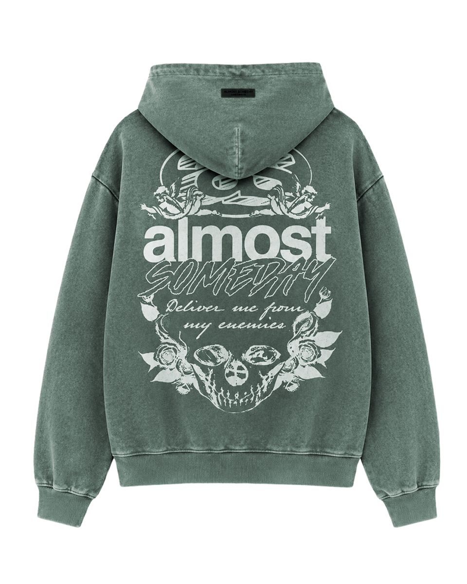 Almost Someday Enemies Zip-Up Hoodie – Green