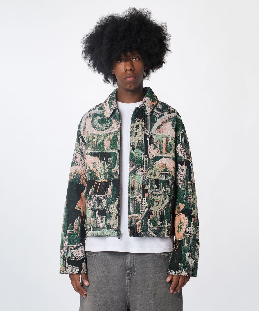 Reason Brand Cash Rules Tapestry Jacket – Green Multi