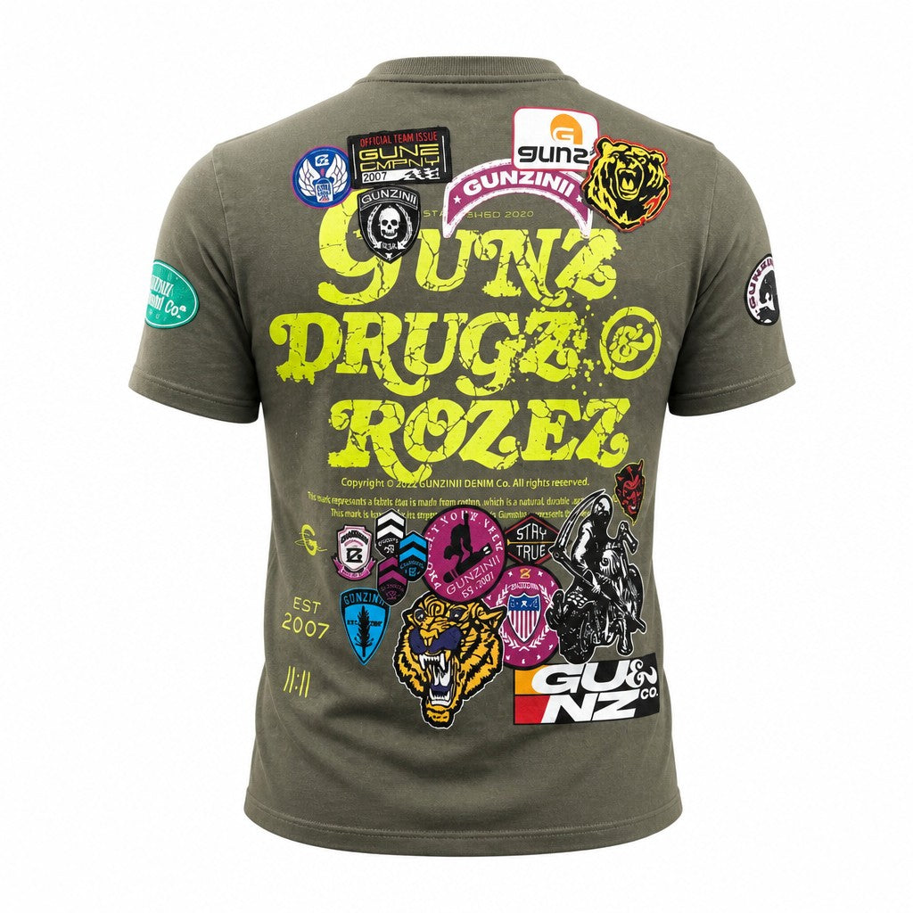 Gunzinii Patchwork T-Shirt - Graphic Olive