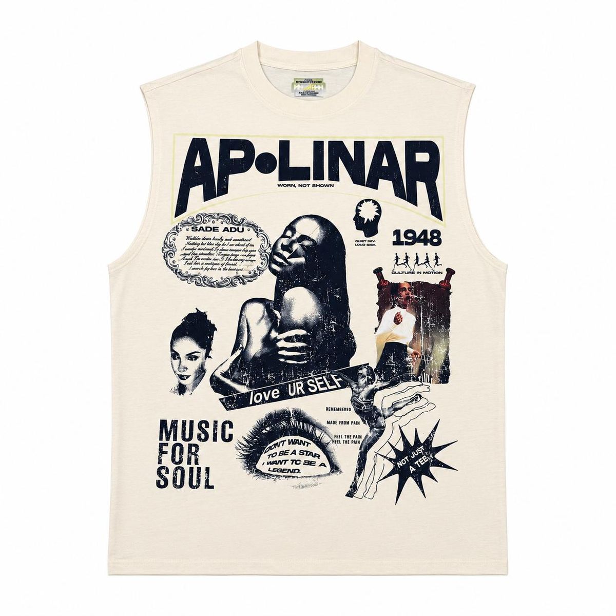 Apolinar Music Graphic T-Shirt - Sleeveless Cream