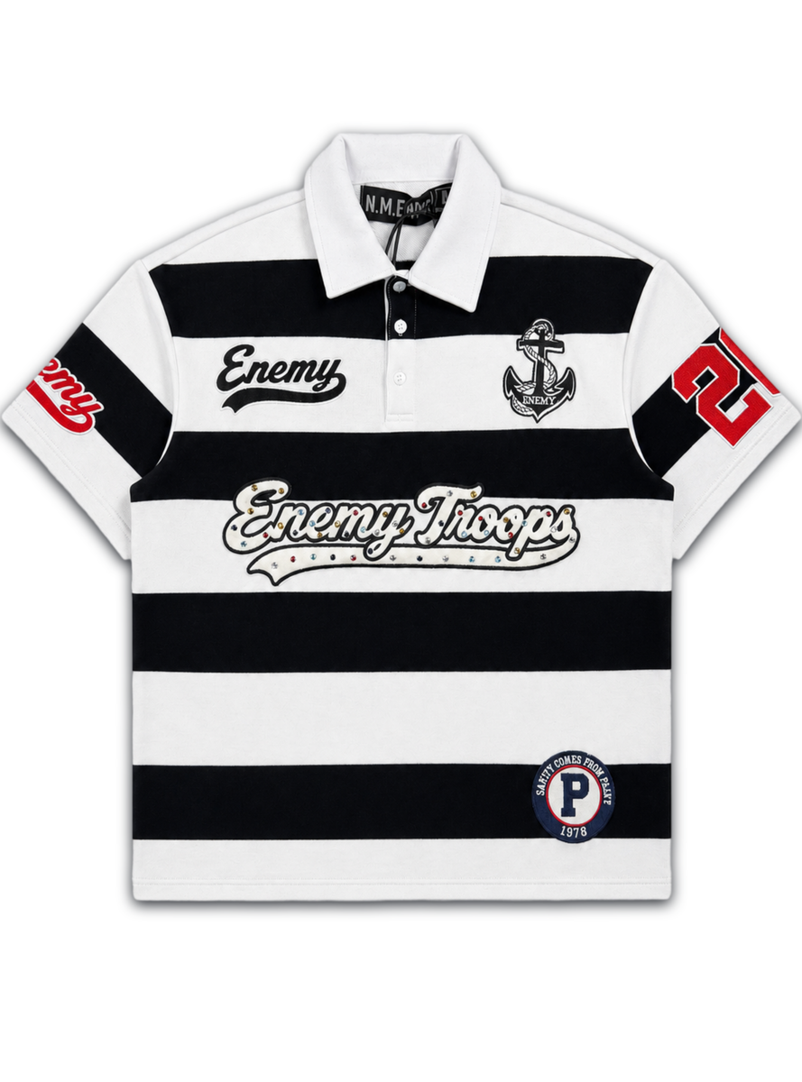 NME NYC Enemy Troops Rugby Polo Shirt – Black & White