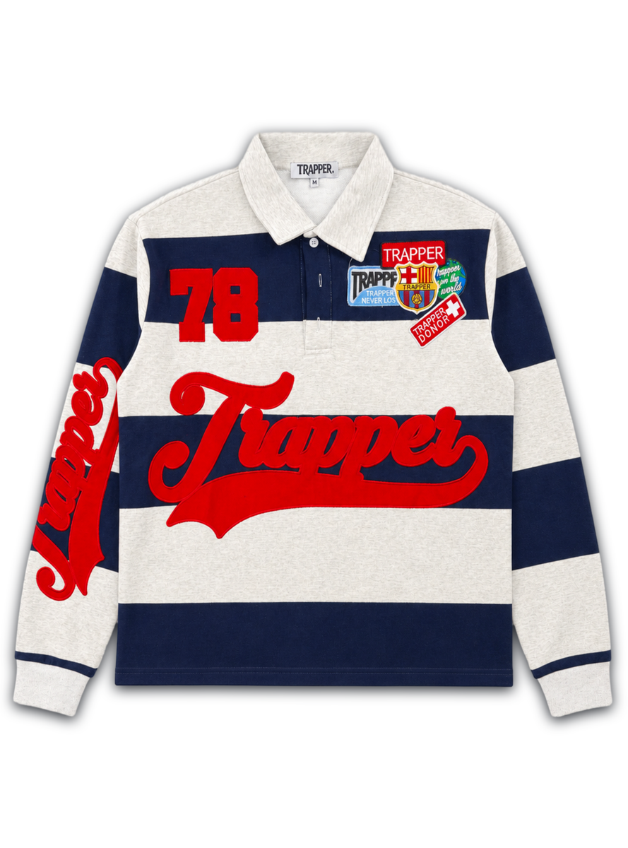 NME NYC Trapper Verdict 78 Long Sleeve Polo Shirt – Navy/Red