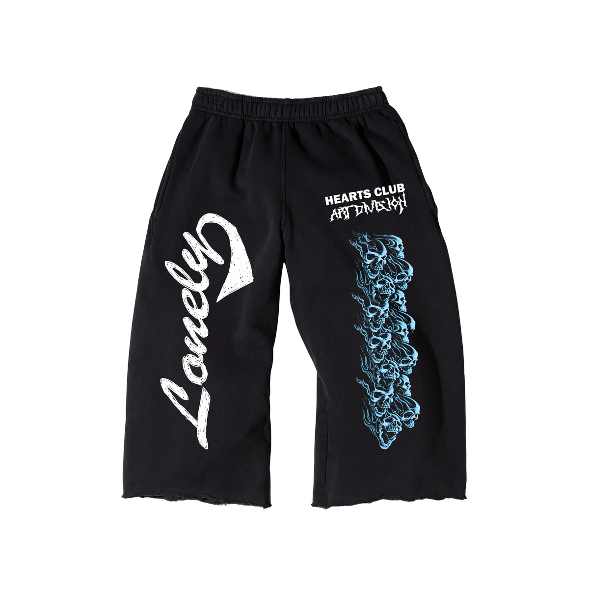 Lonely Heart Club Graphic Black Long Shorts – 3/4 Length
