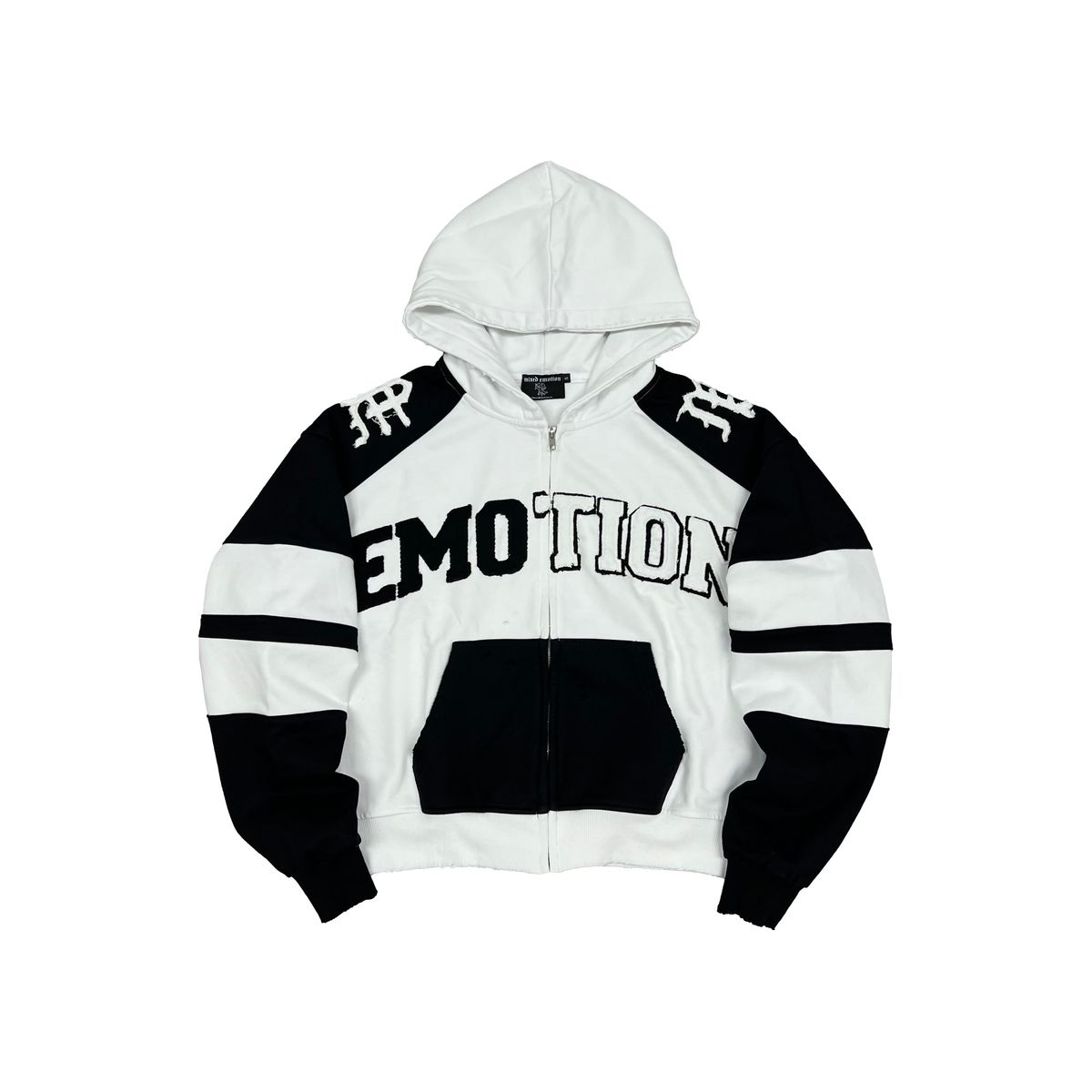 Mixed Emotions Varsity Color Block Full-Zip Hoodie - Black & White