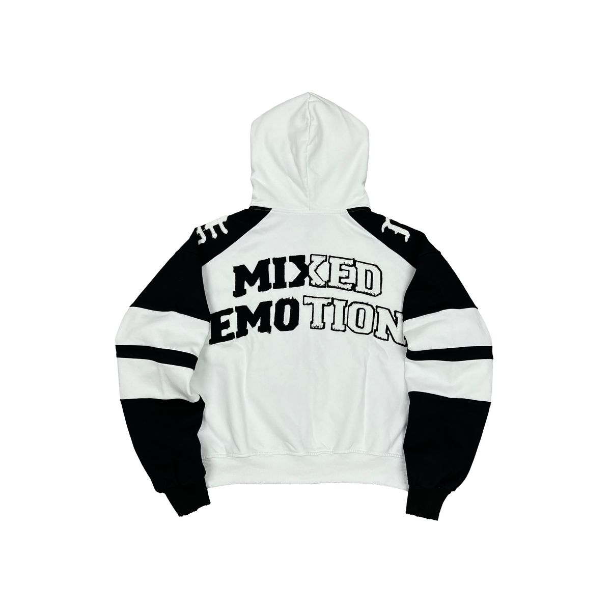 Mixed Emotions Varsity Color Block Full-Zip Hoodie - Black & White