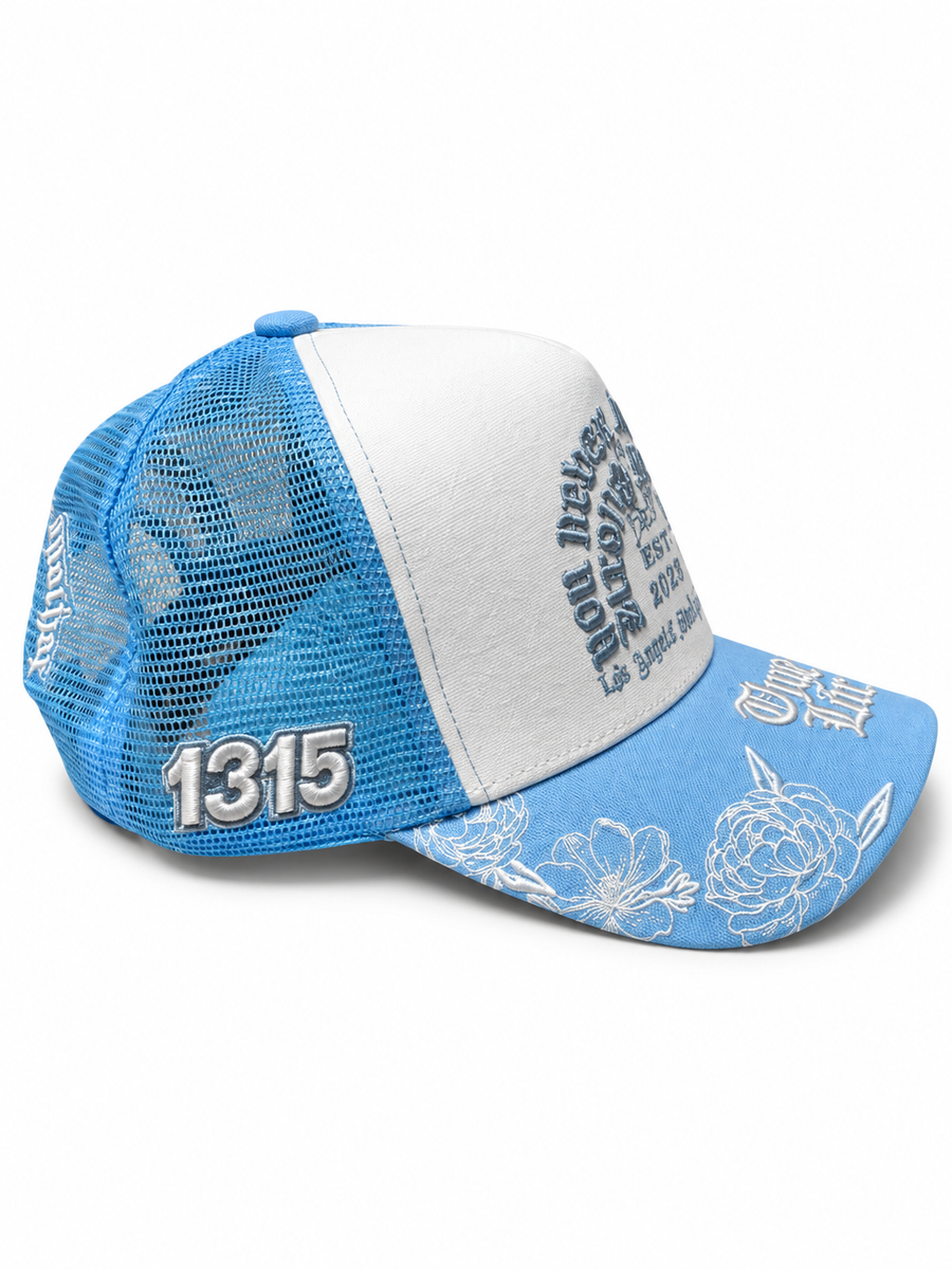 Gold Star Thug Life Embroidered Trucker Hat – Blue & White