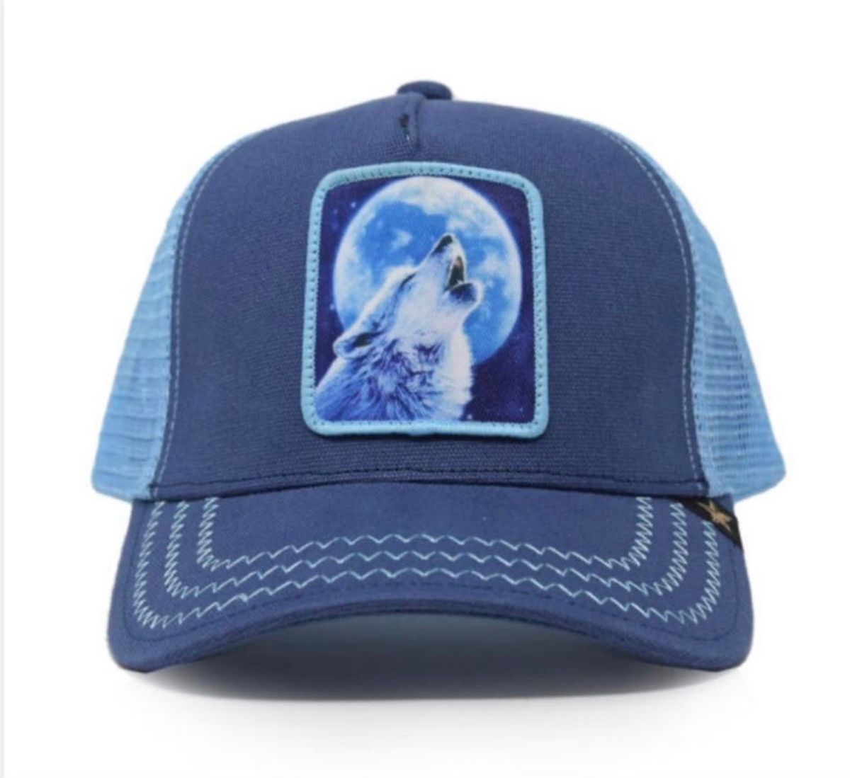 Gold Star Style Wolf Graphic Blue Trucker Hat