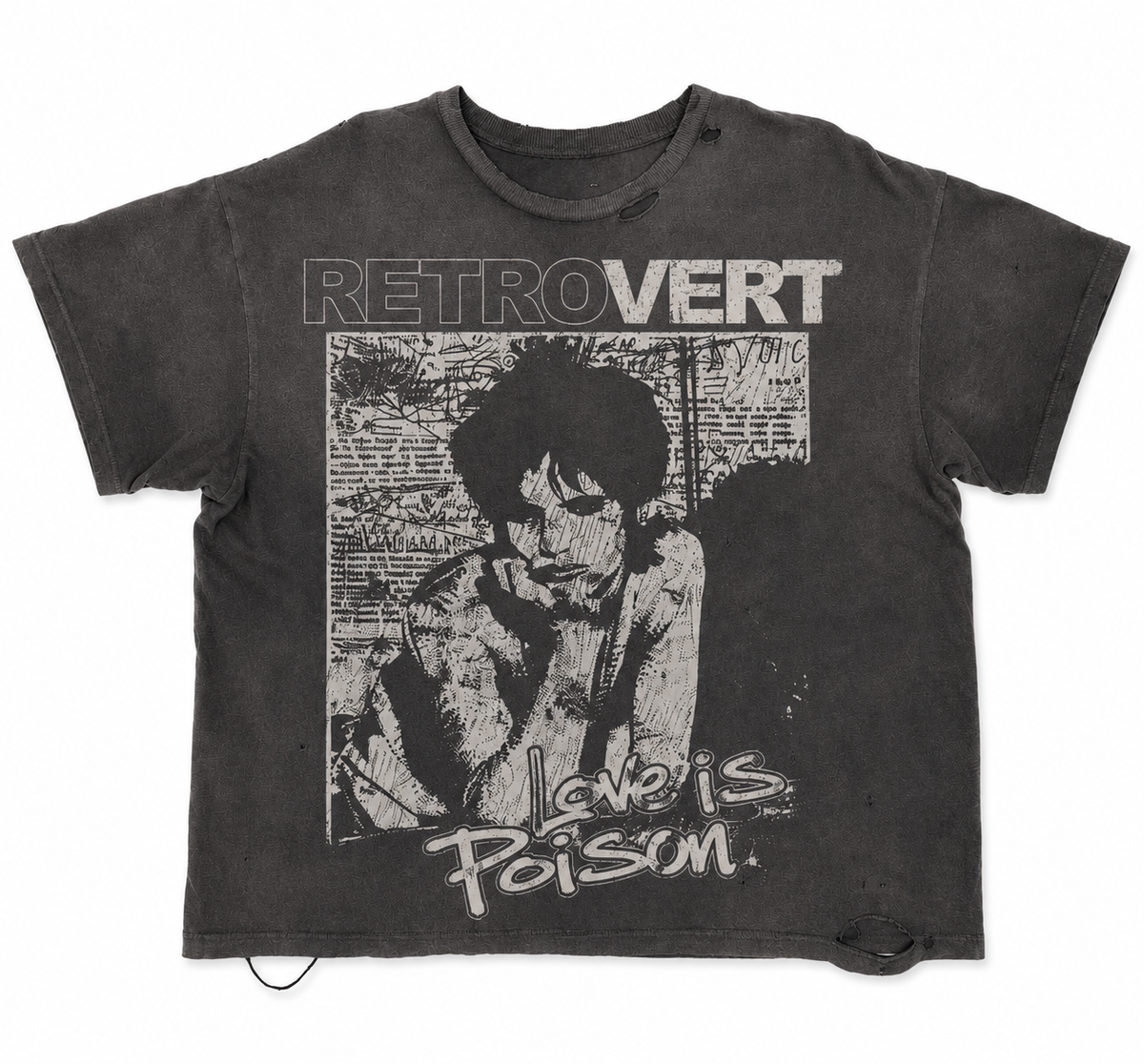 RETROVERT Love Is Poison Graphic Distressed T-Shirt – Washed Black
