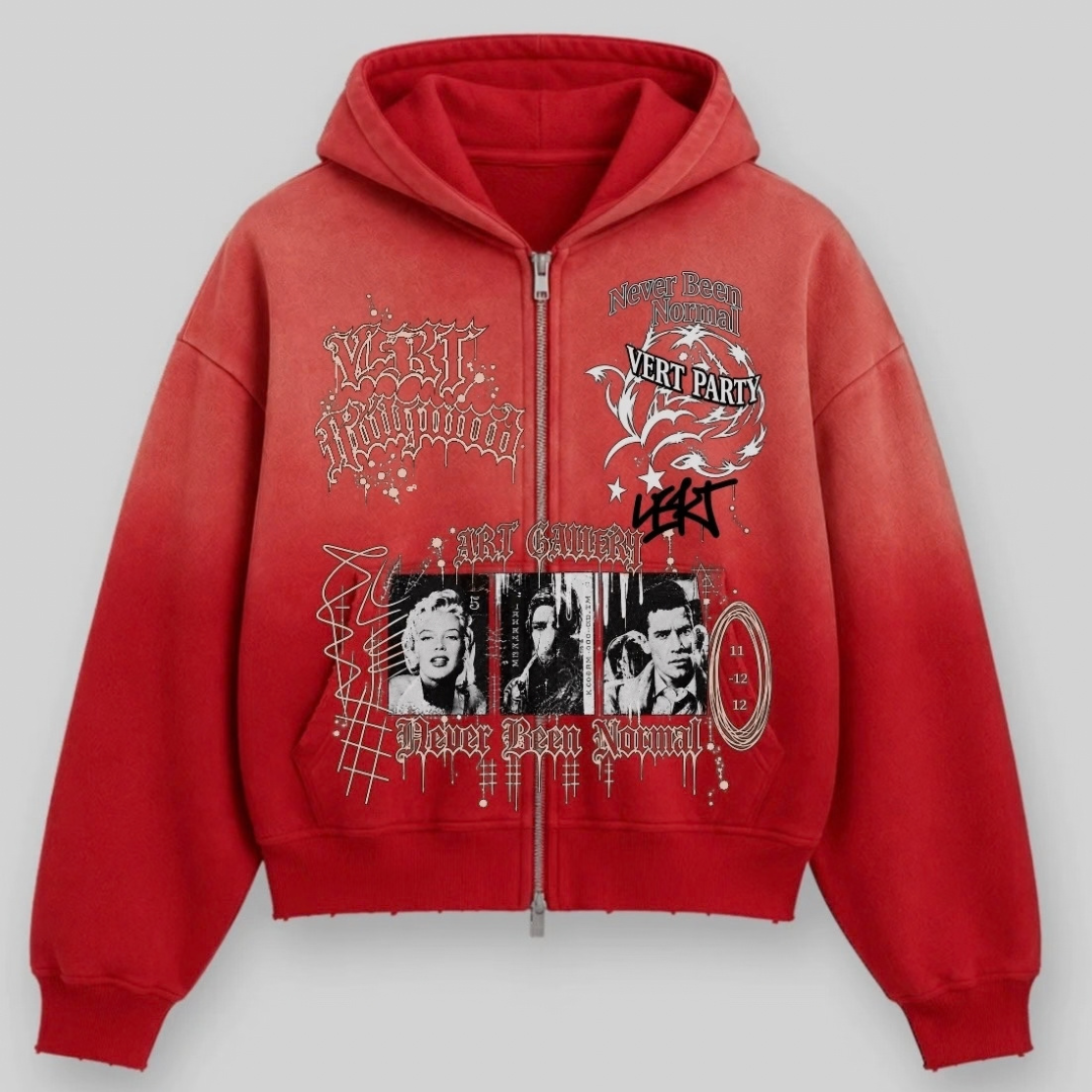 Vert Party Red Distressed Hood