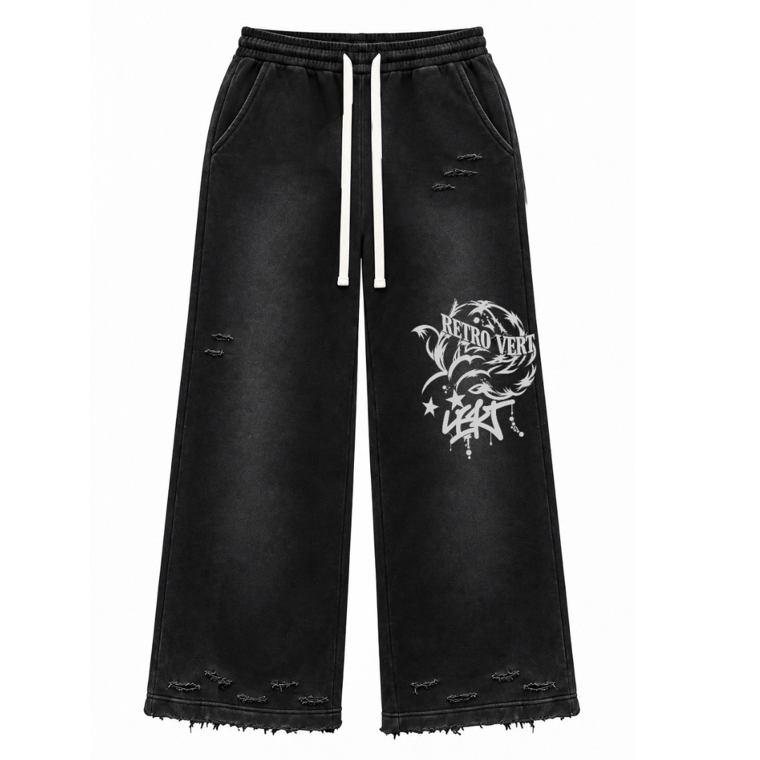 Vert Party Black Distressed Jogger