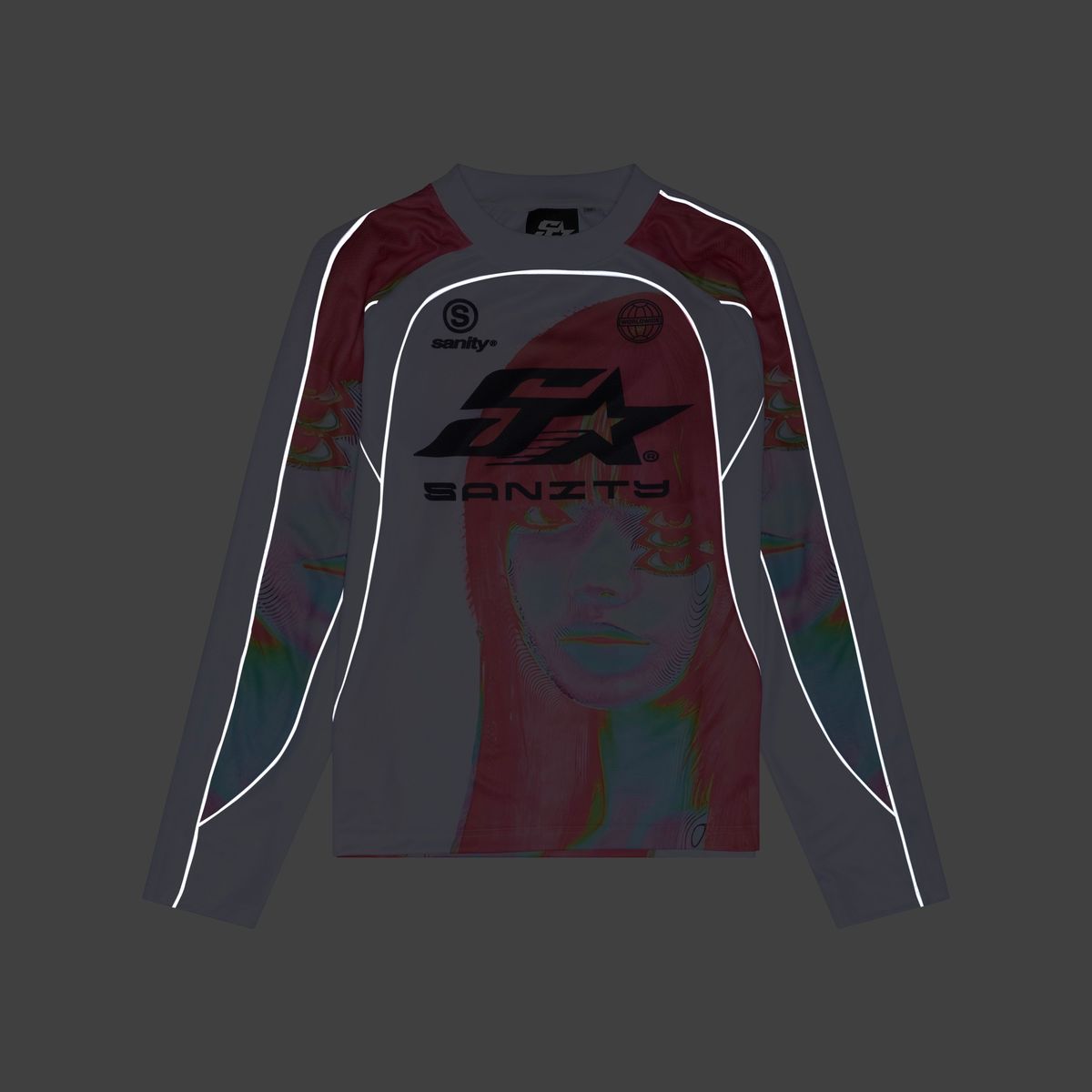Sanity Style Y2K Graphic Long Sleeve Performance Jersey – White/Multi-Color