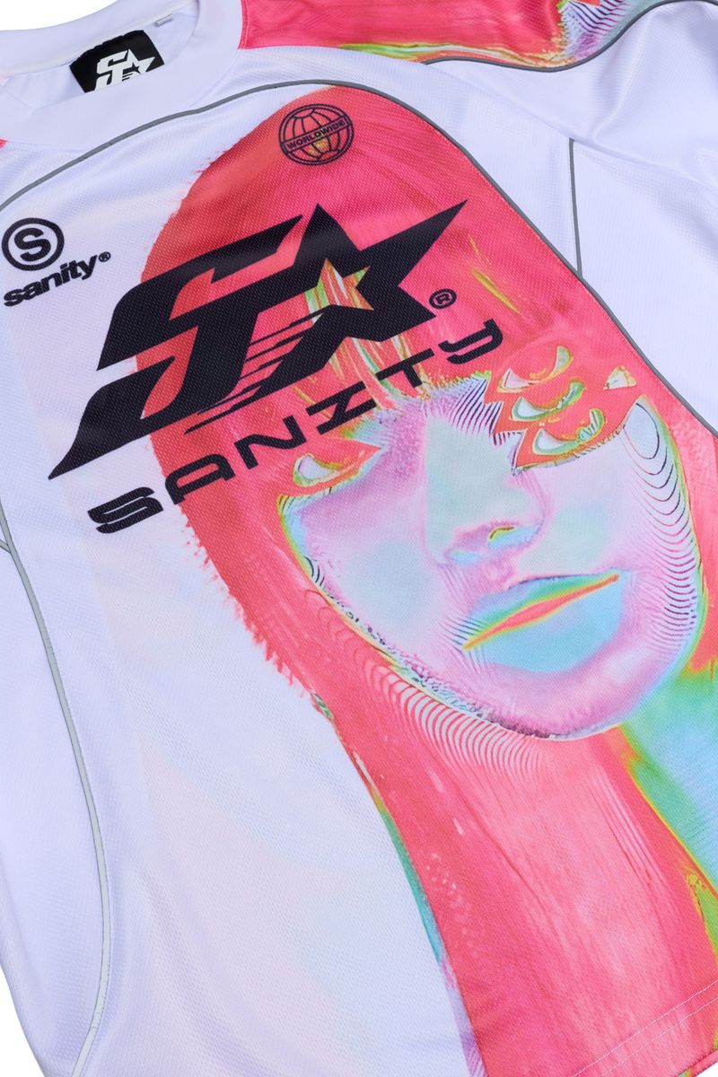 Sanity Style Y2K Graphic Long Sleeve Performance Jersey – White/Multi-Color