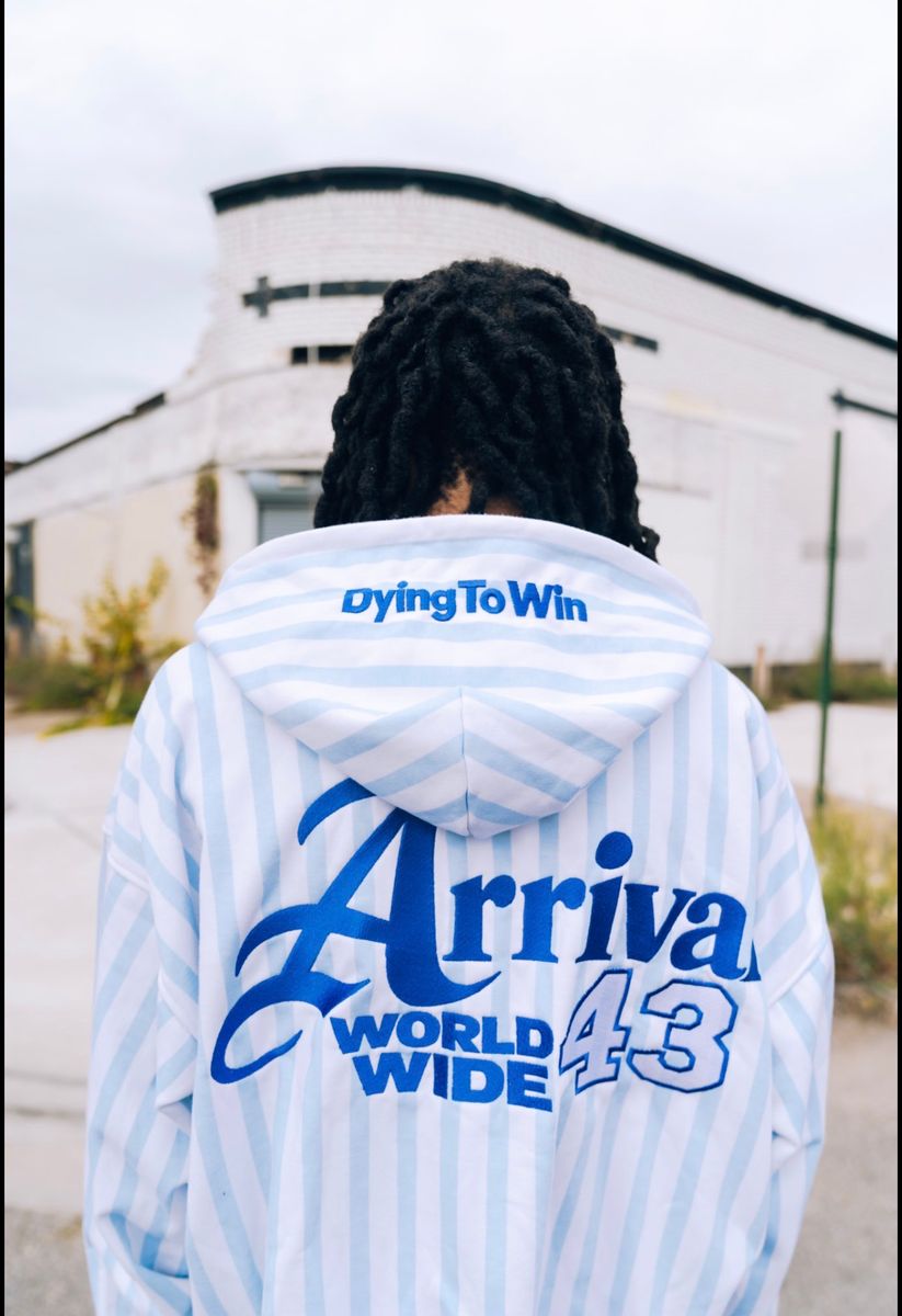 Arrival Worldwide Blue & White Pinstripe Zip-Up Hoodie