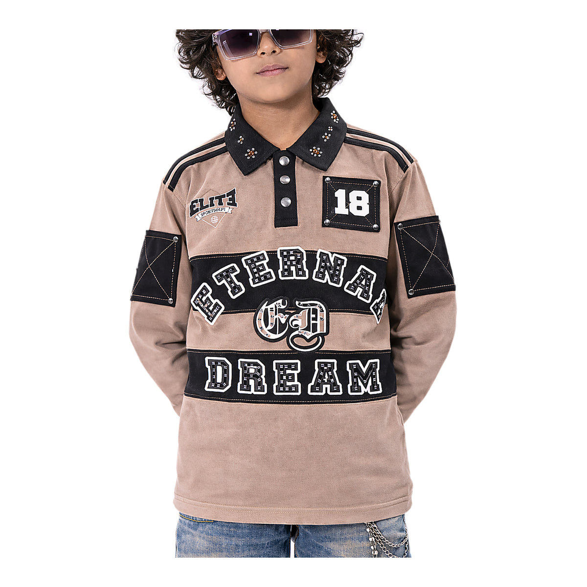 Elite Premium Eternal Dreams Kids Polo Shirt - Mineral Wash Brown Black