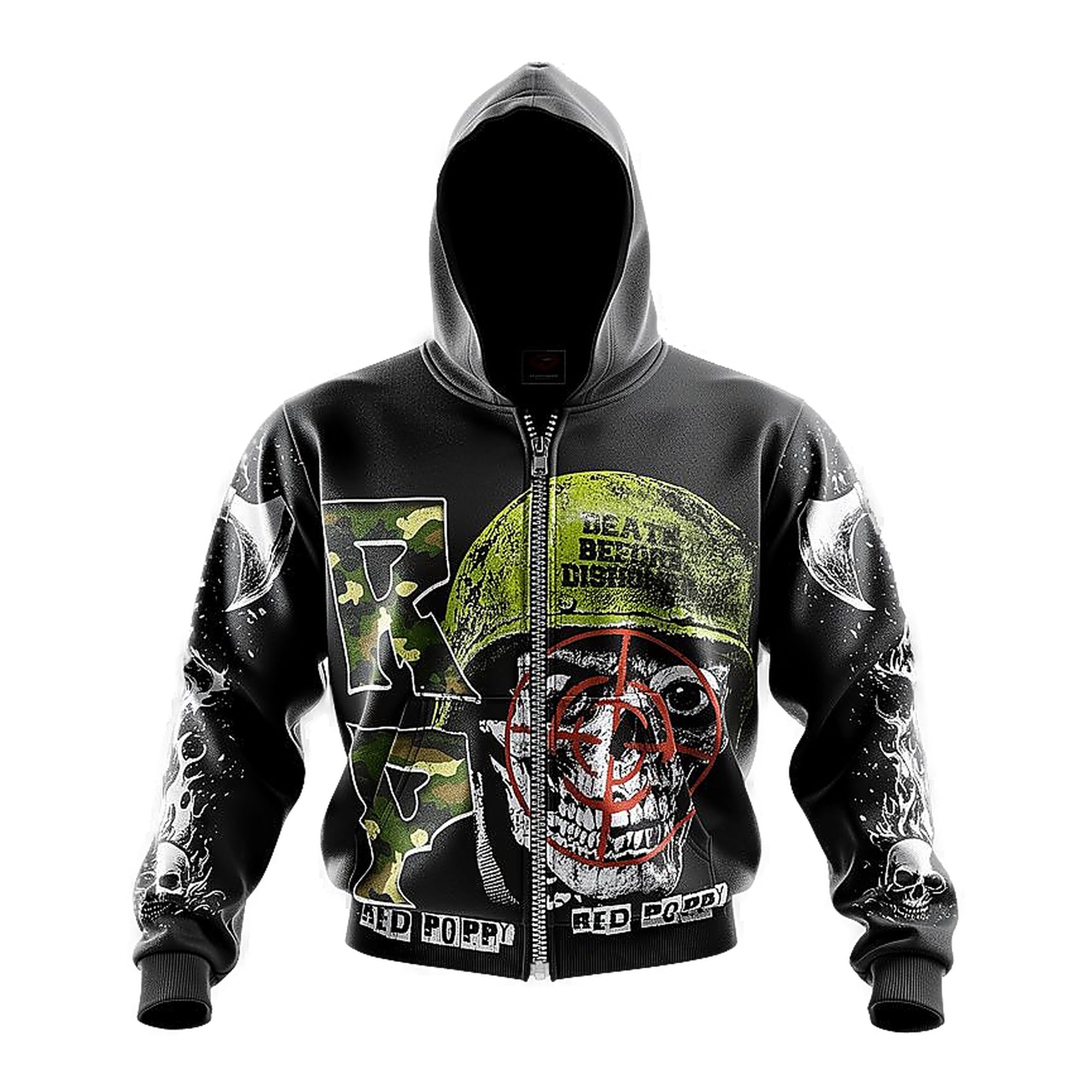 Red Poppy Men's Black Hoodie