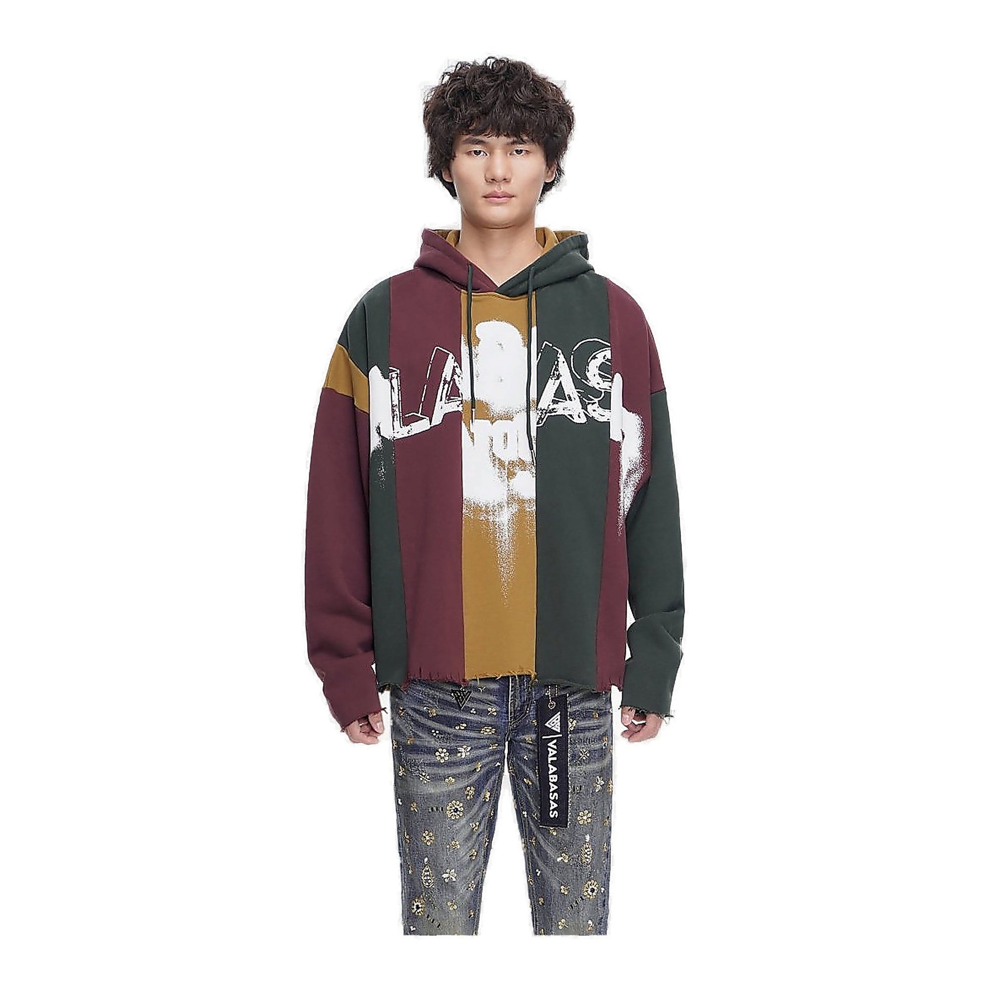 Valabasas Distressed Graphic Hoodie - Raw Hem Green