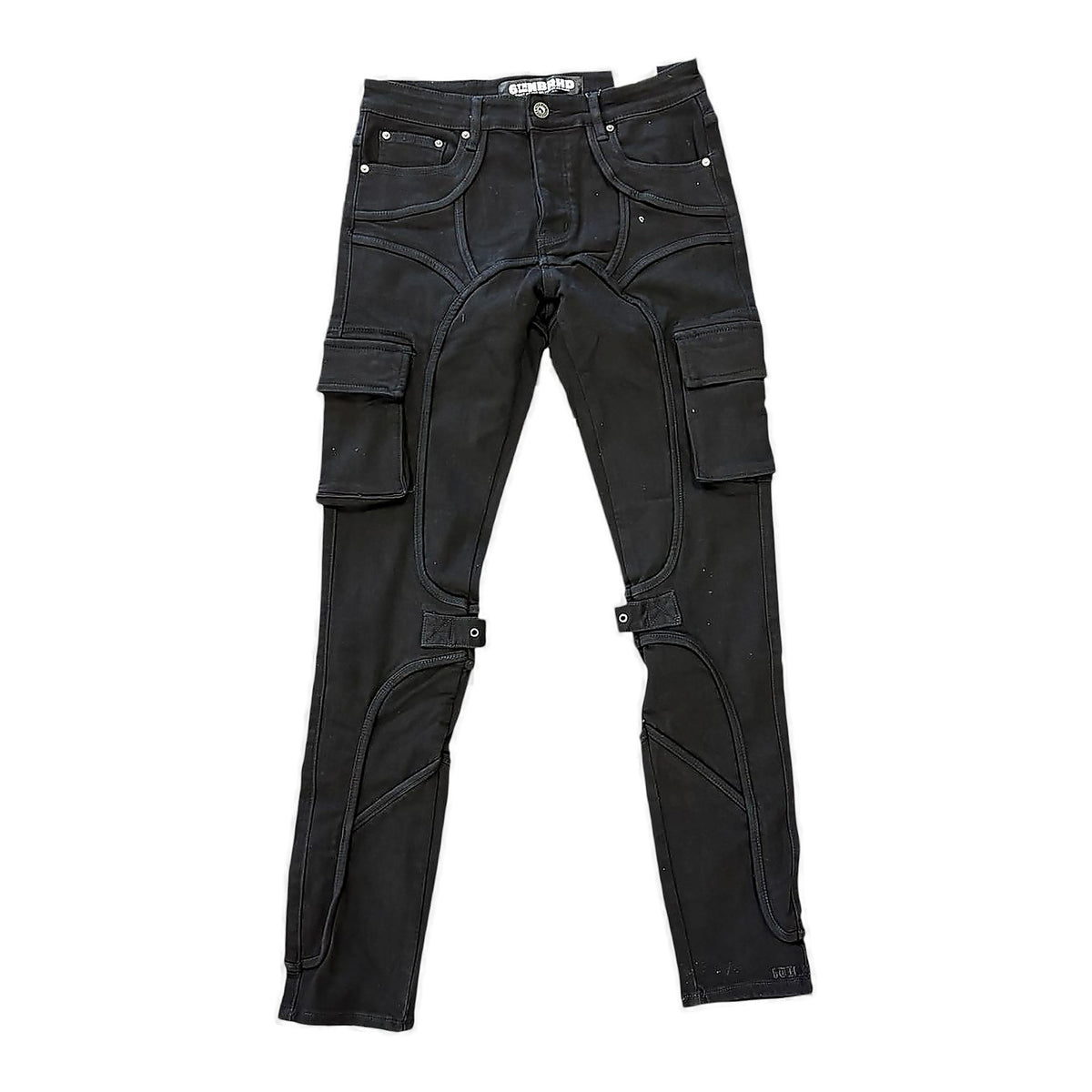 6th Nbrhd Knee Panel Elmore Jeans - Adjustable Straps Black