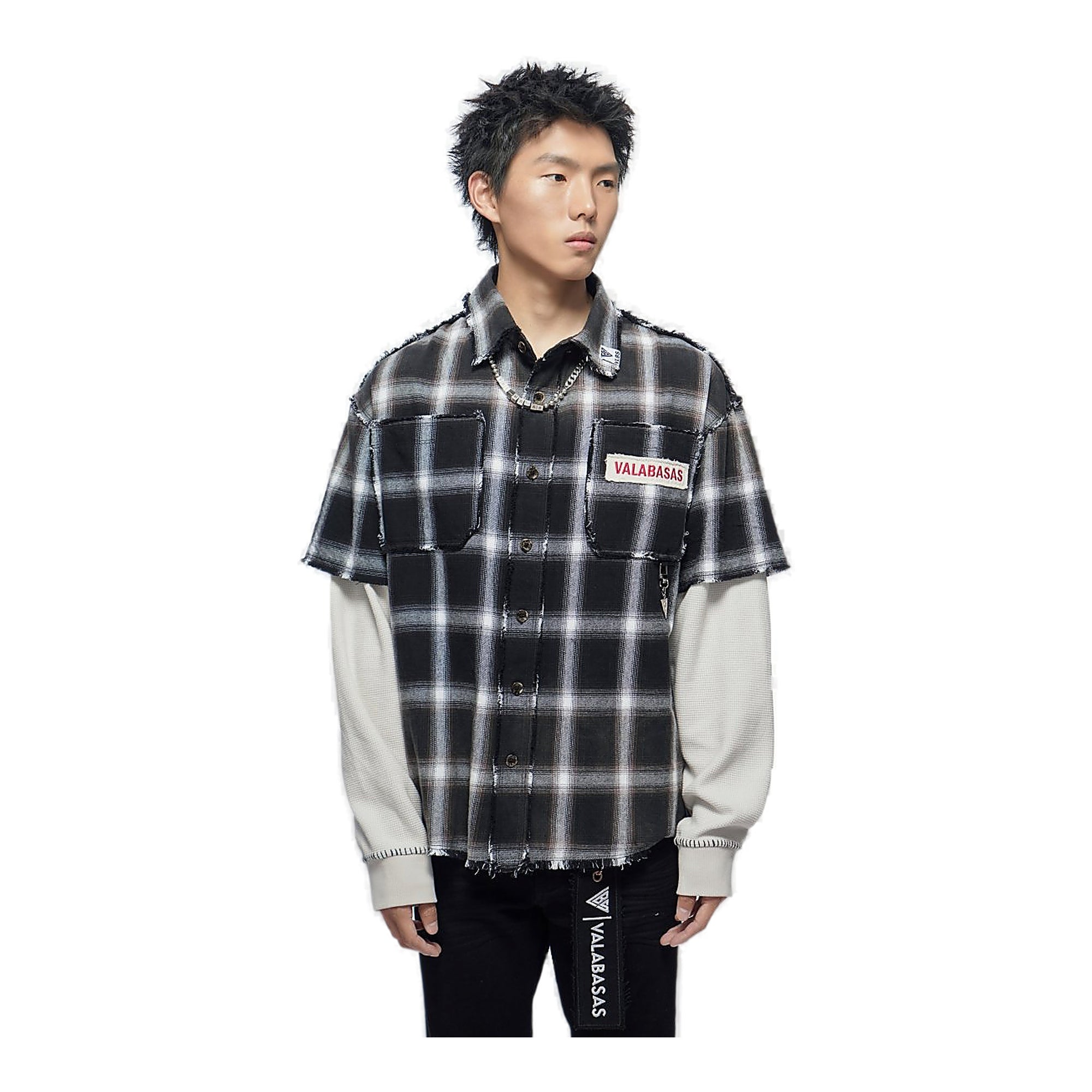 Valabasas Plaid Shirt - Layered Sleeves Black White