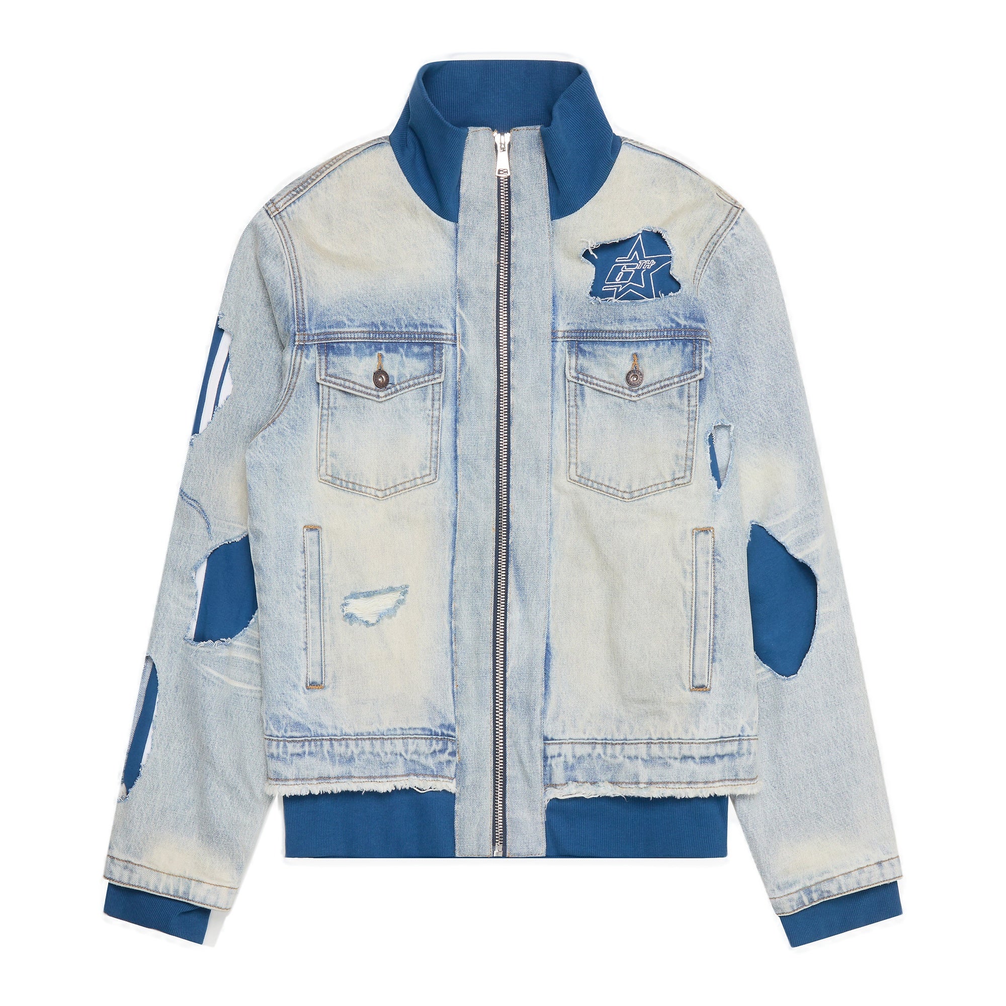 6Th Nbrhd Stripes Men's Denim Jacket - Light Wash
