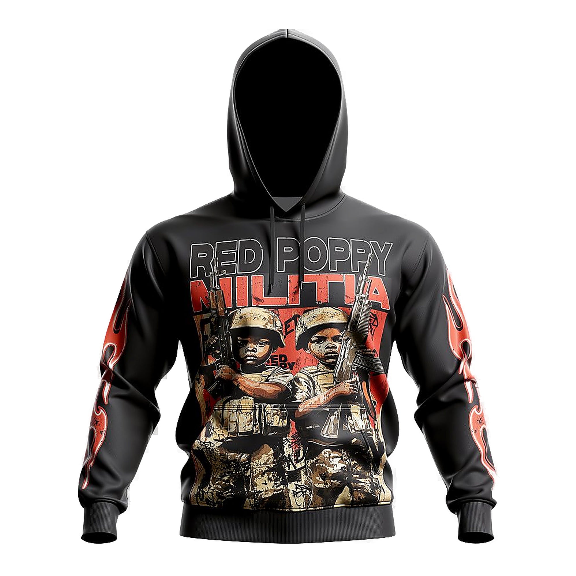Red Poppy Hoodie for Men - Black