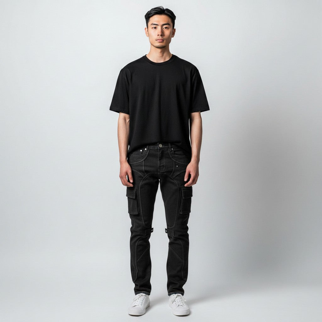 6th Nbrhd Knee Panel Elmore Jeans - Slim Fit Black