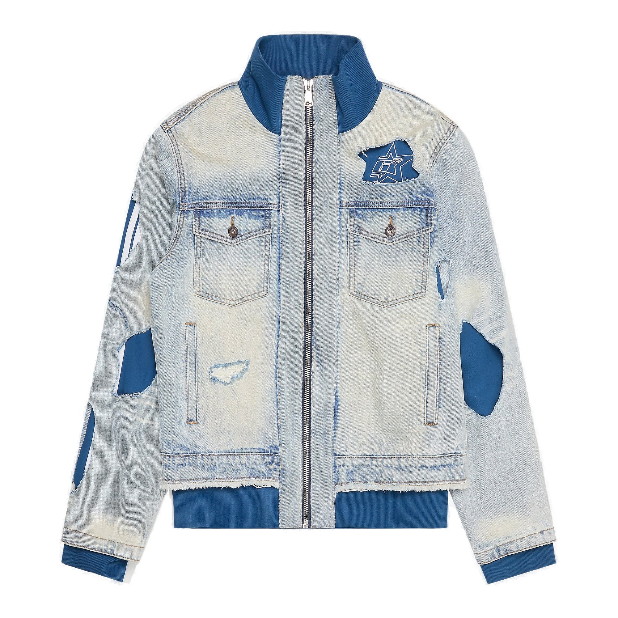6Th Nbrhd Stripes Men's Denim Jacket - Light Wash