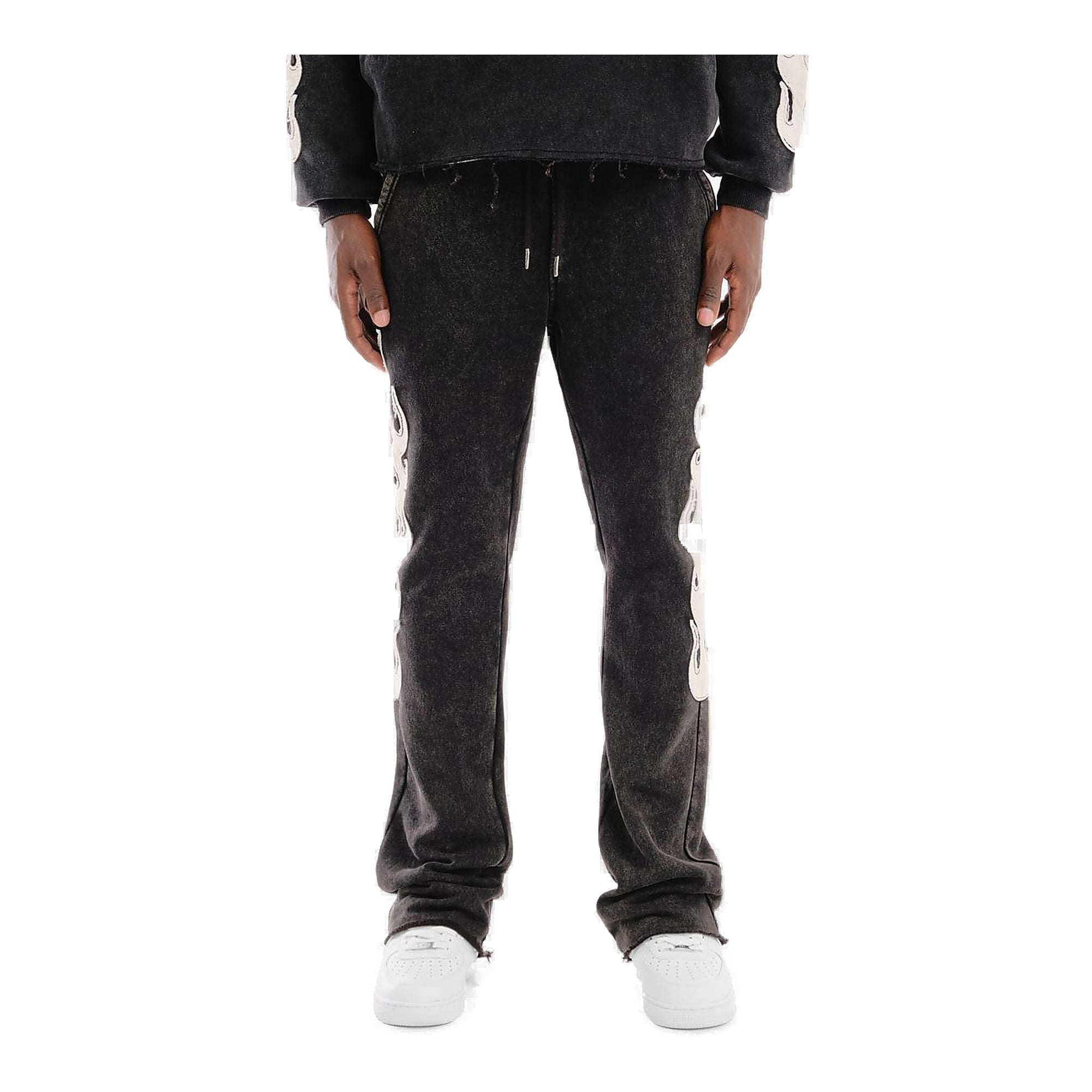 Copper Rivet Flame Stack Pants - Black