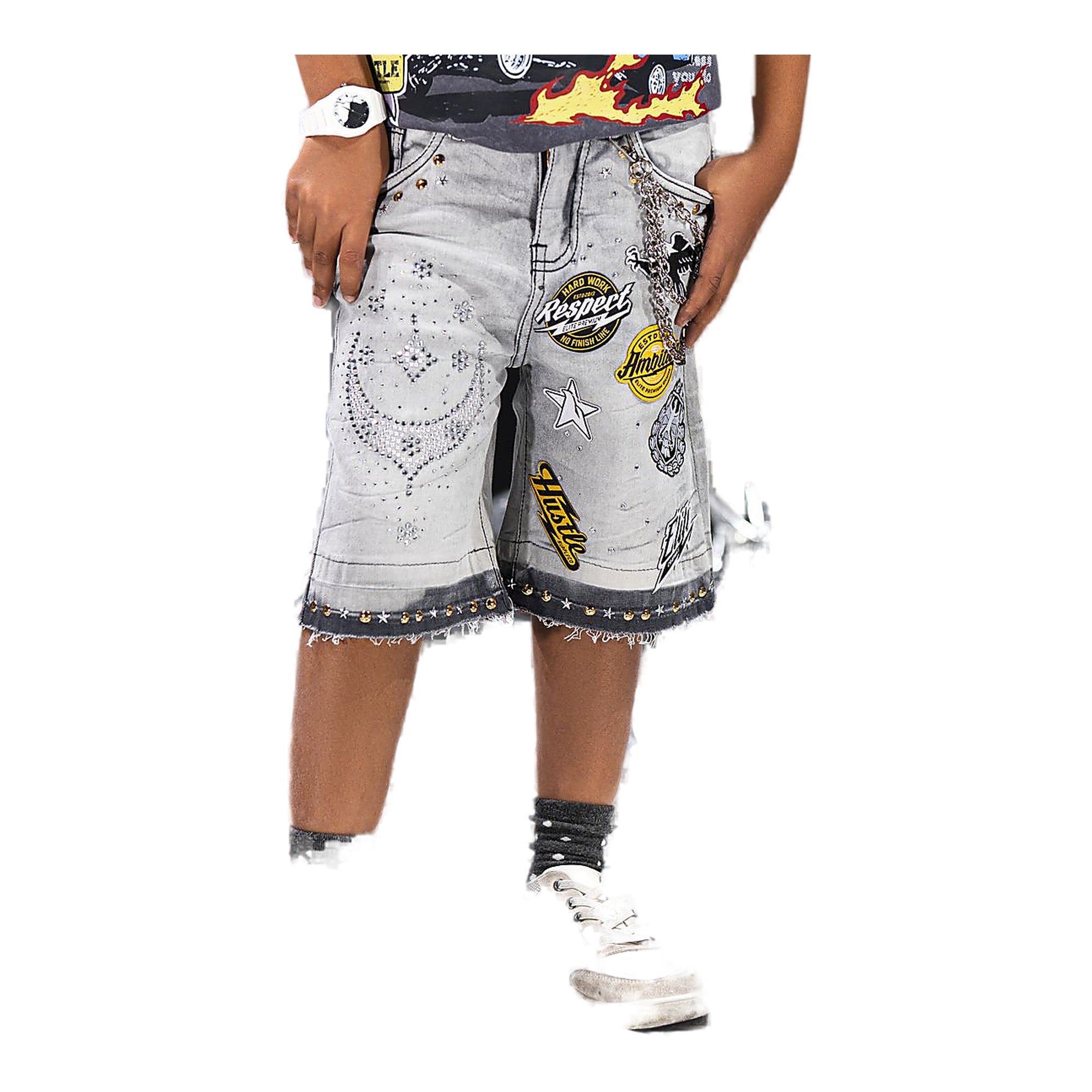 Elite Premium Patch Kids Shorts - Raw Hem