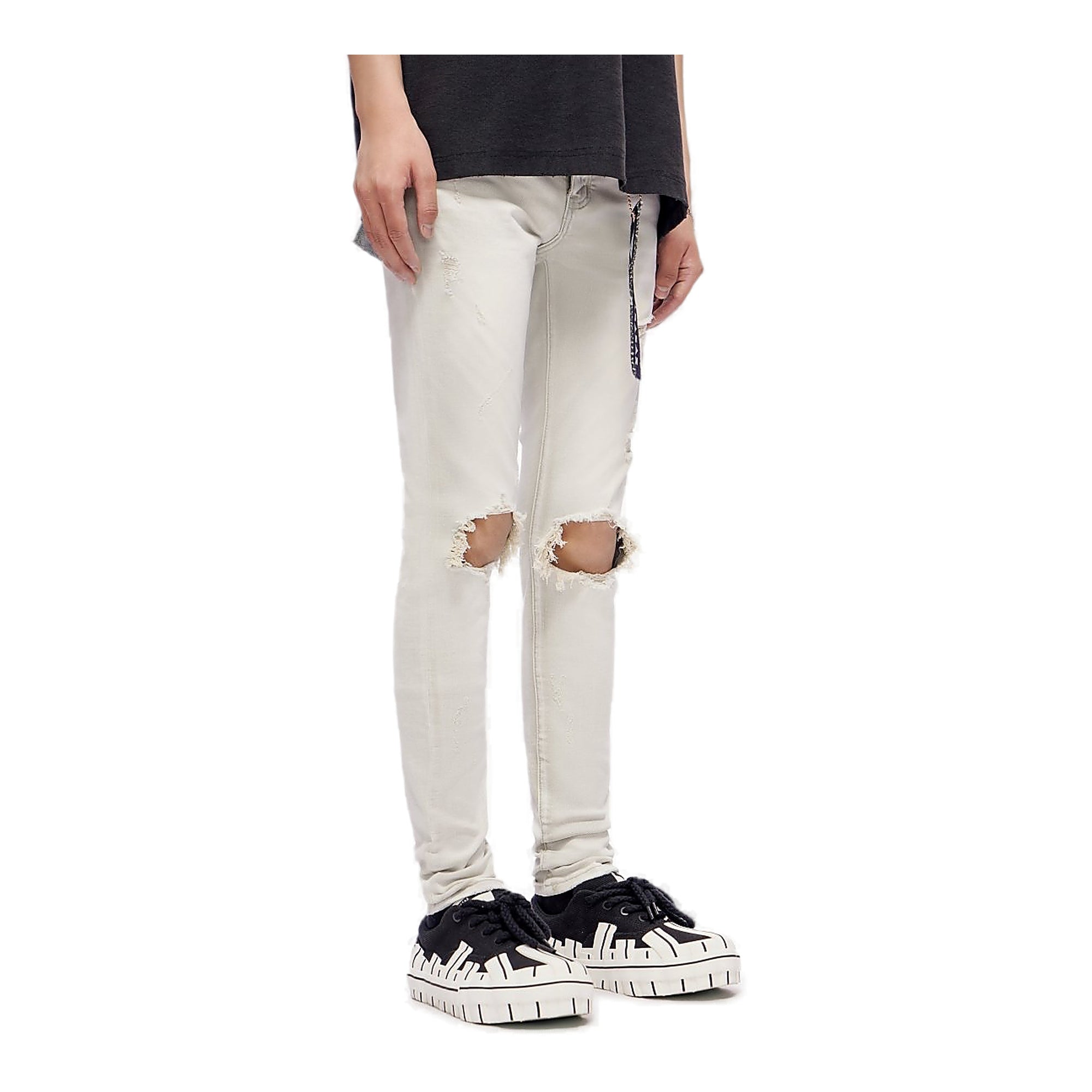 Valabasas Knee Rip Jeans - Distressed Light Grey Wash