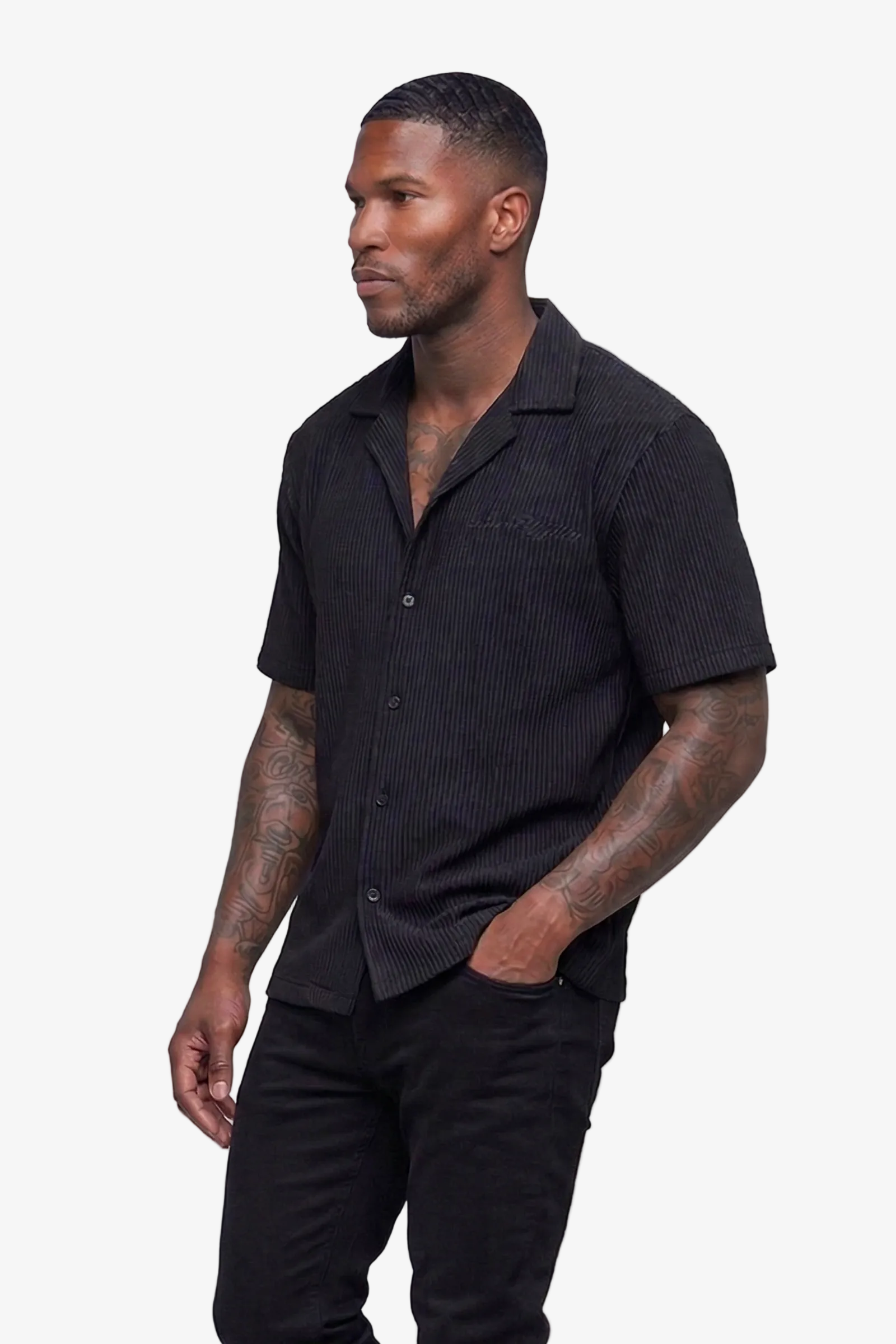Silnt Chptrs Tonal Stripe Shirt - Open Collar