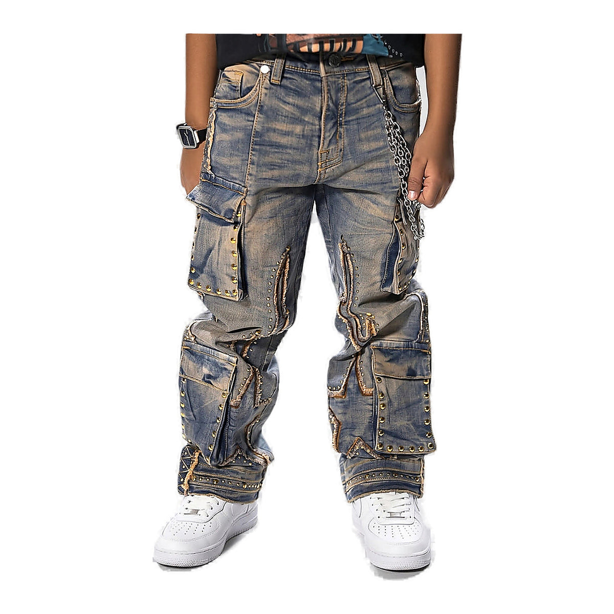 Elite Premium Chain Kids Jeans - Rip and Repair Denim