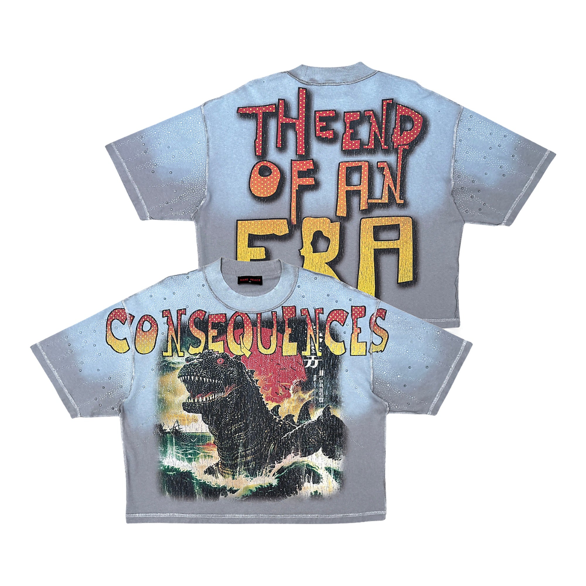 Rare Peace Godzilla T-Shirt - Rhinestone Graphic