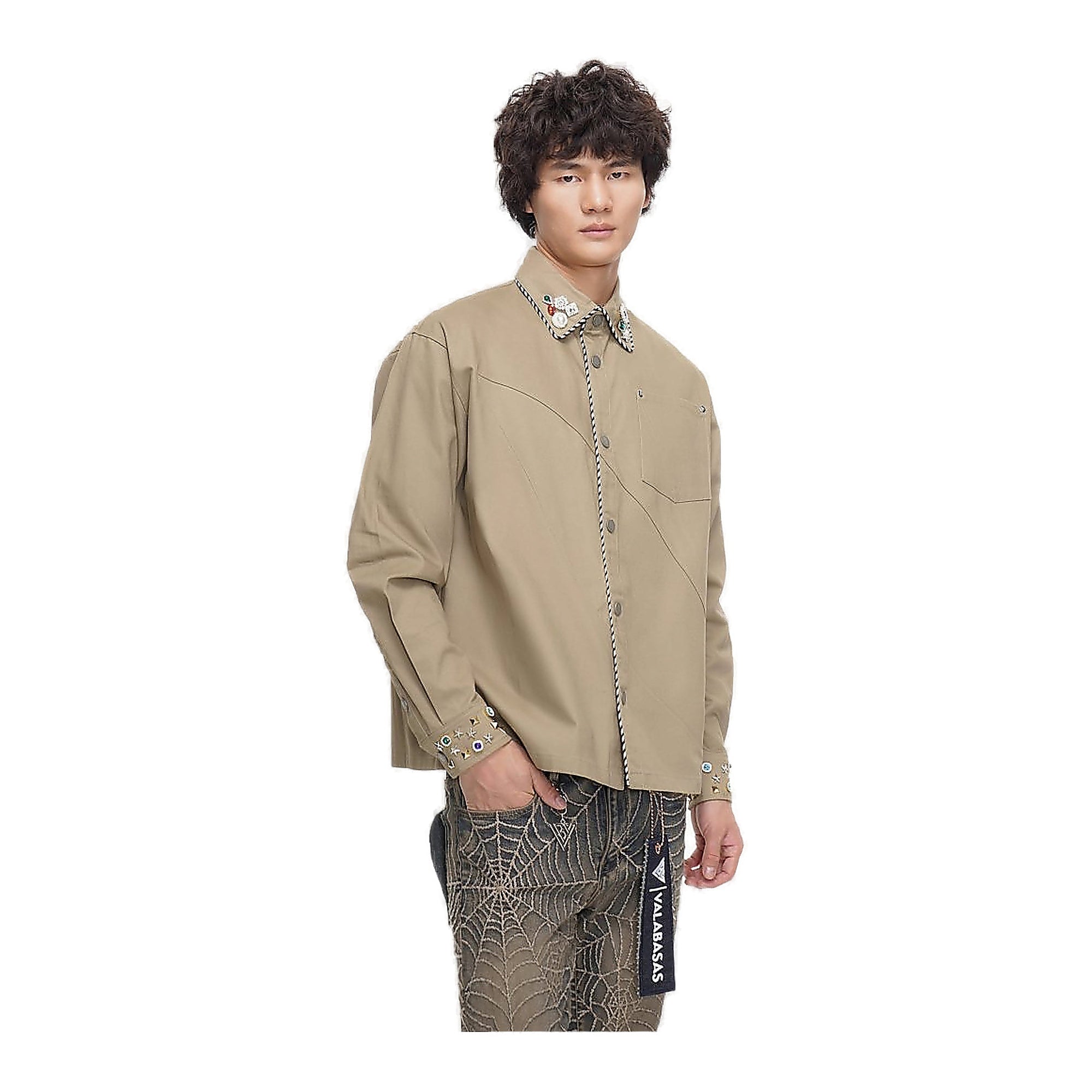 Valabasas Embellished Shirt - Relaxed Fit Khaki