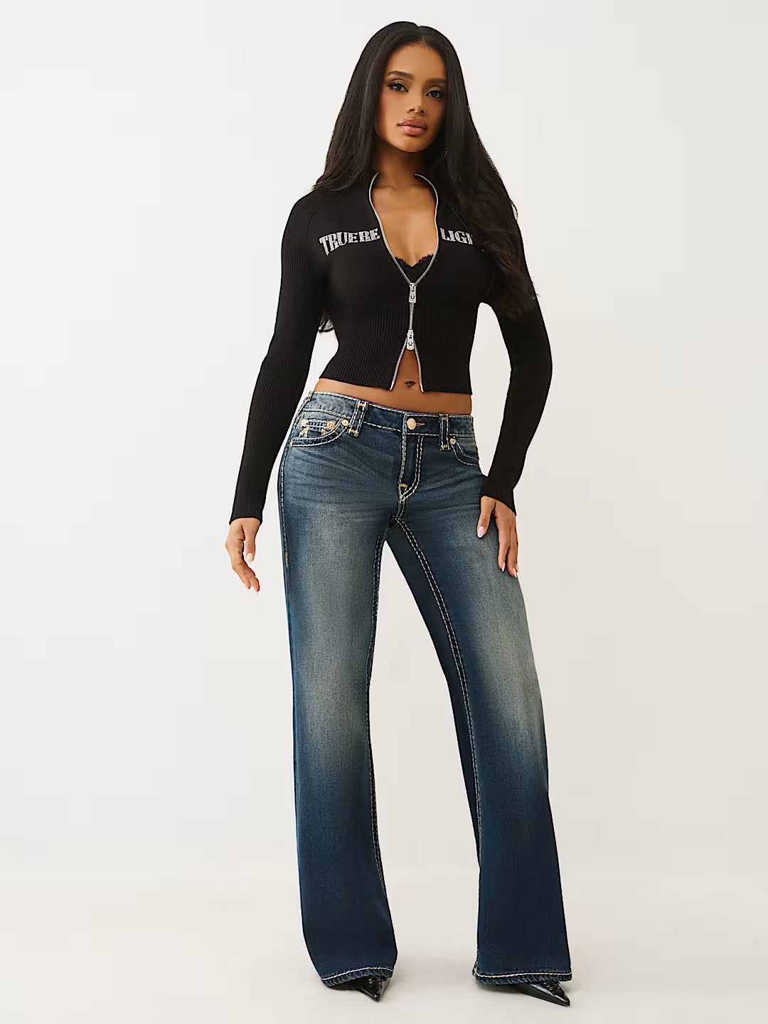 True Religion Bobbi Low Rise Lurex Super T Baggy Women's Jean - Dark Wash