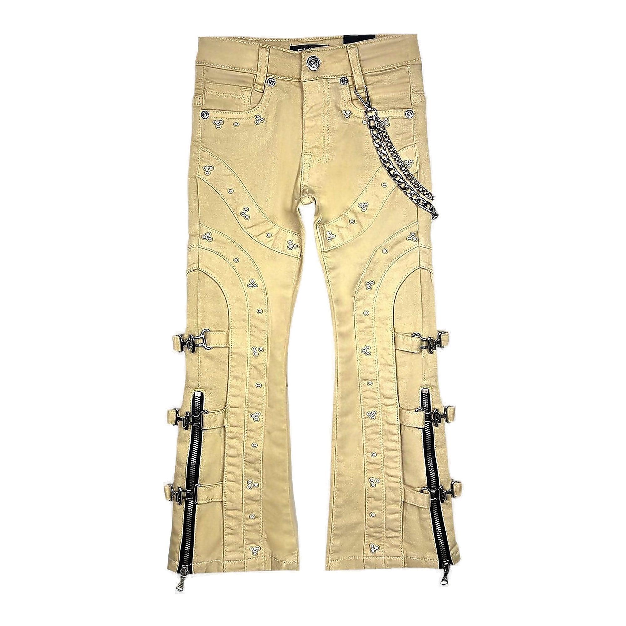 Elite Premium Pearls Buckles Youth Jeans - Beige