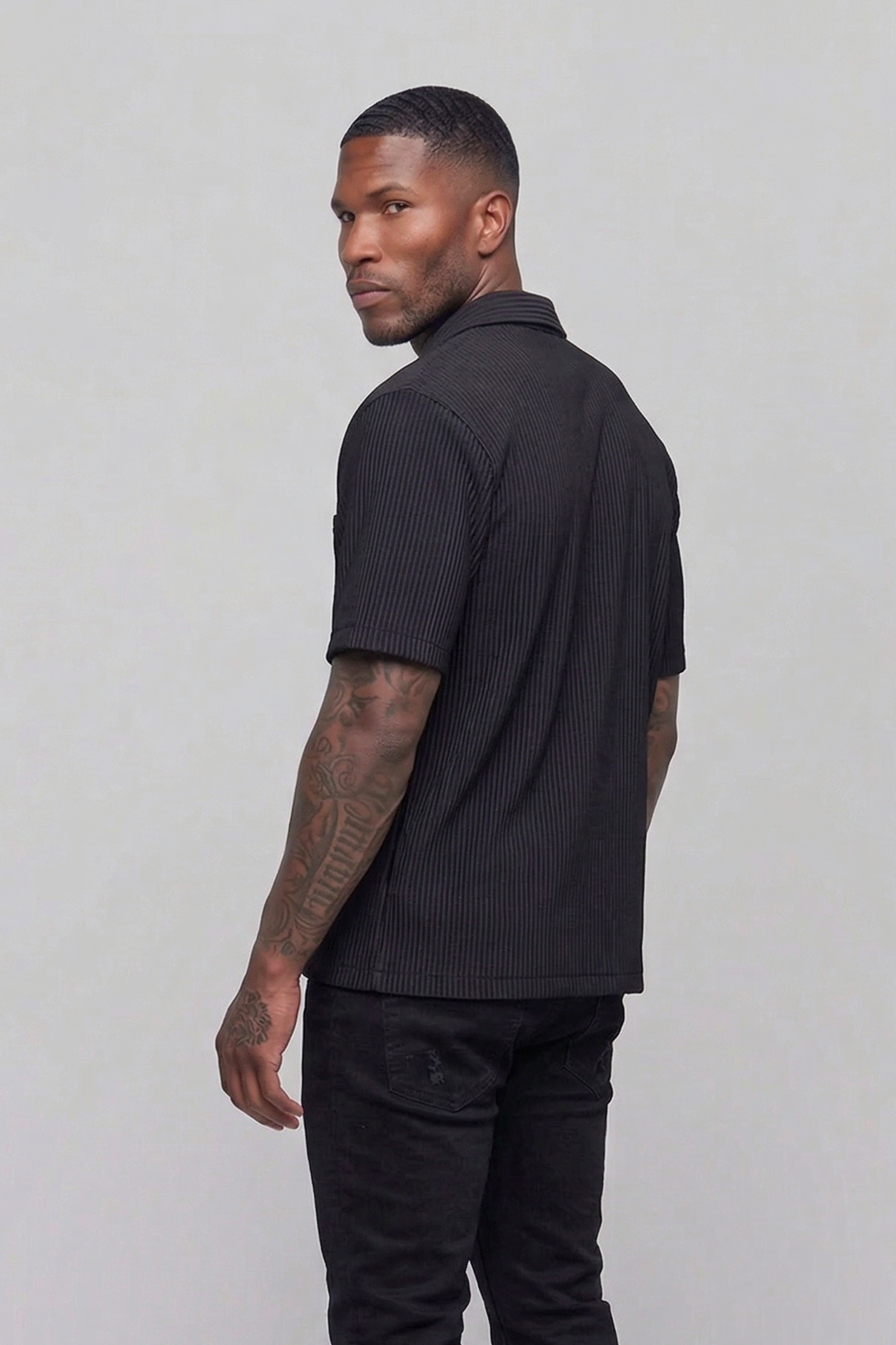 Silnt Chptrs Tonal Stripe Shirt - Open Collar