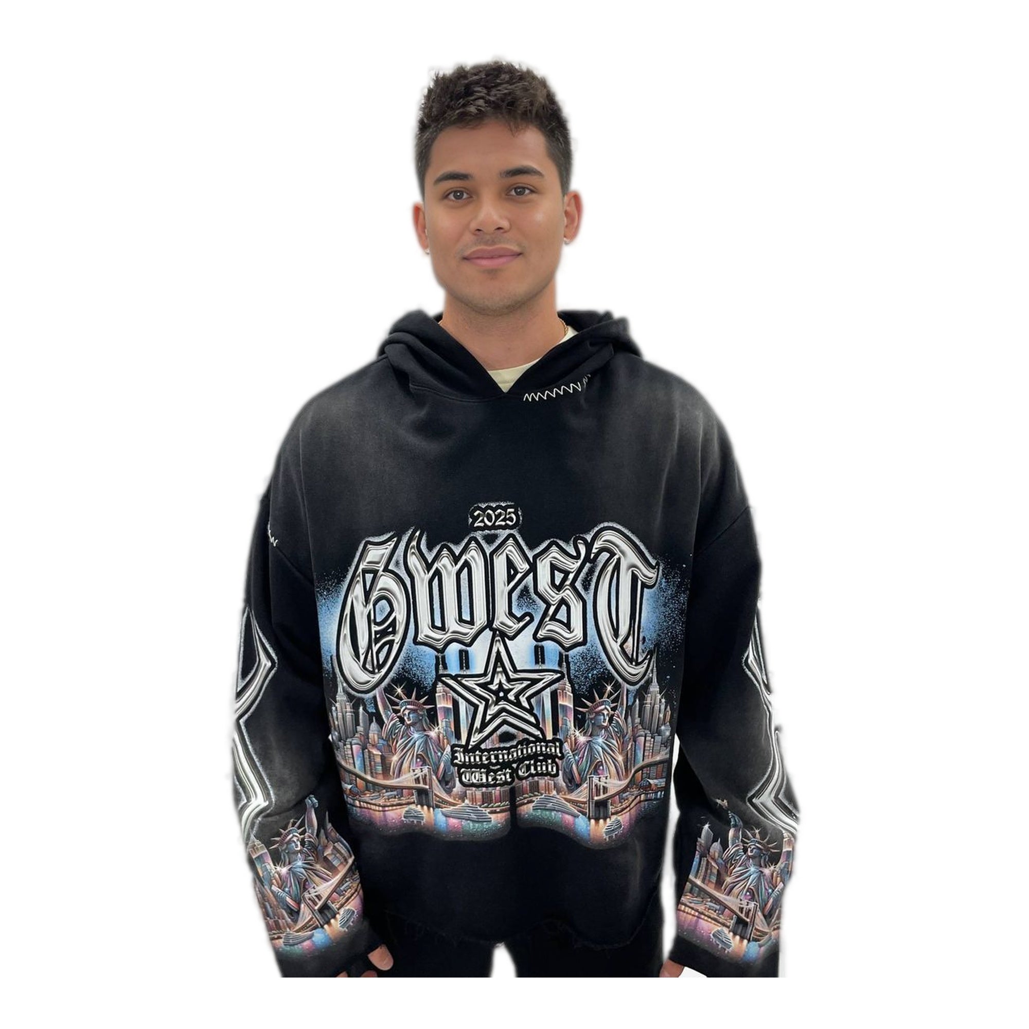 G-West Complicated Hoodie with Graphic Text Design
